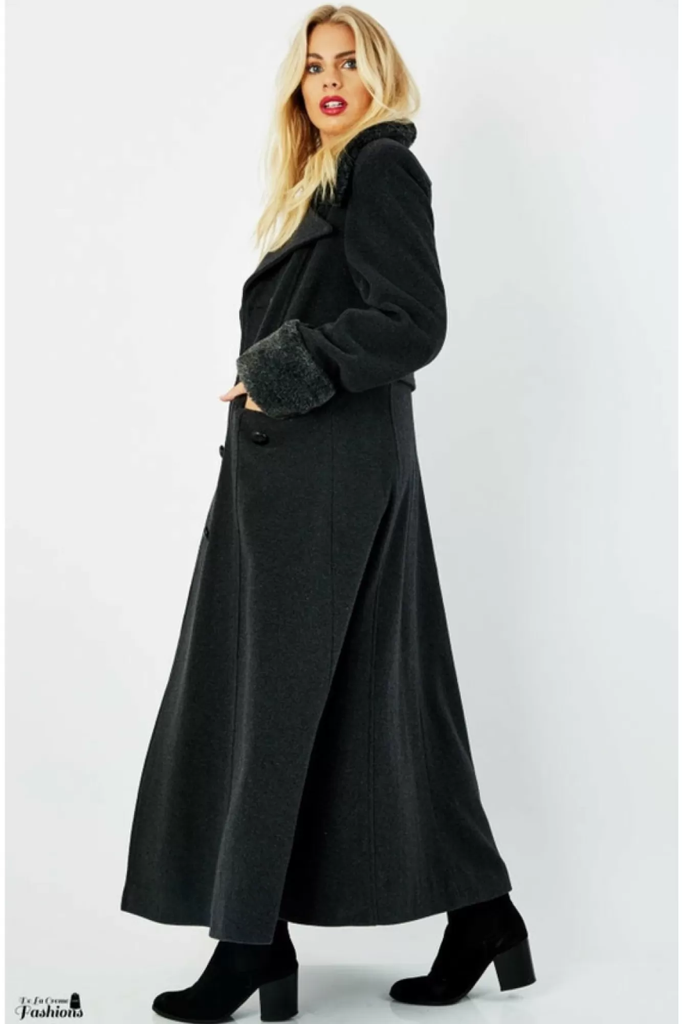 Outerwear^De La Creme Fashions Wool Blend Faux Fur Trim Maxi Coat