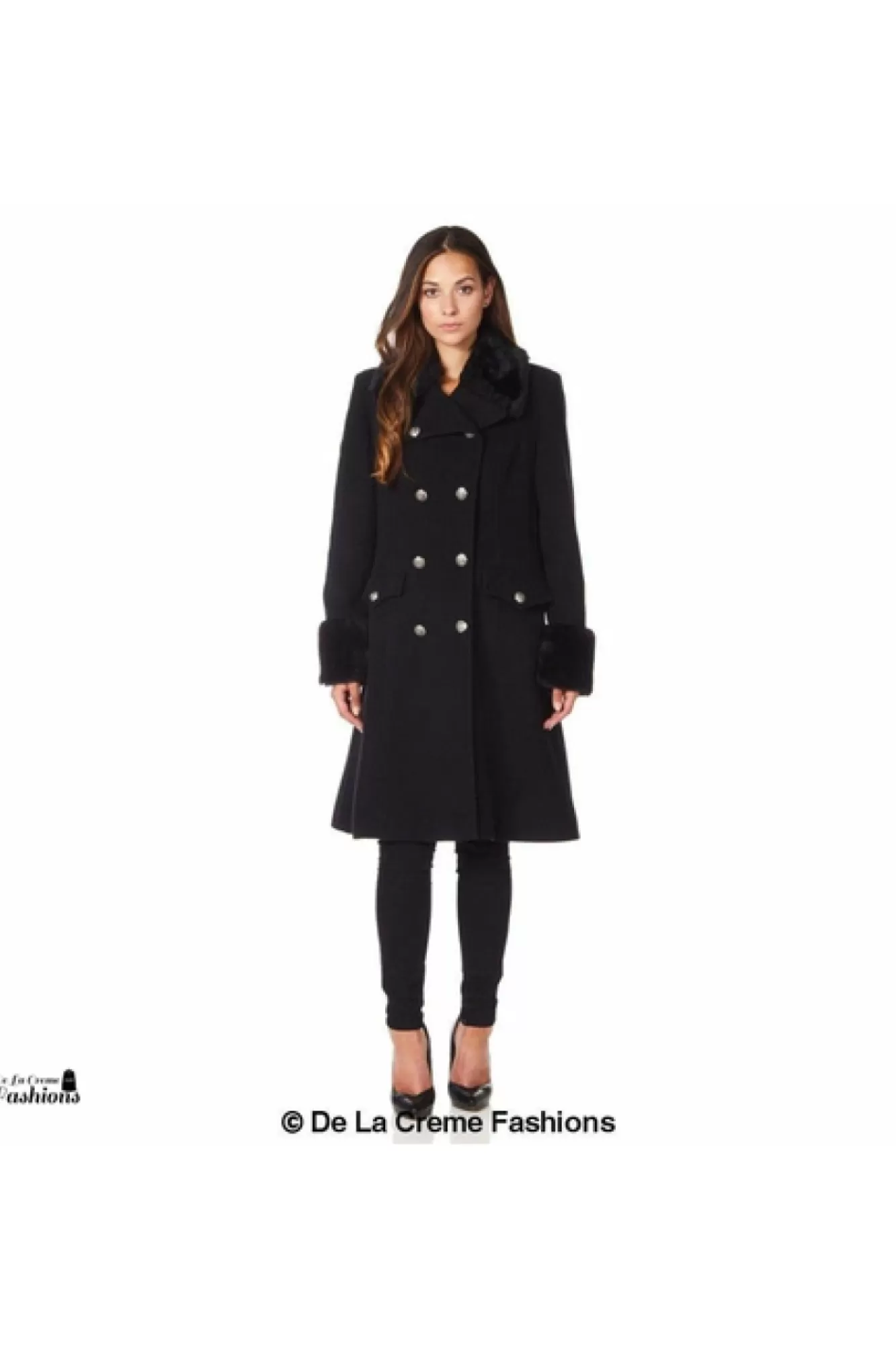 Outerwear^De La Creme Fashions Wool Blend Faux Fur Trim Midi Coat