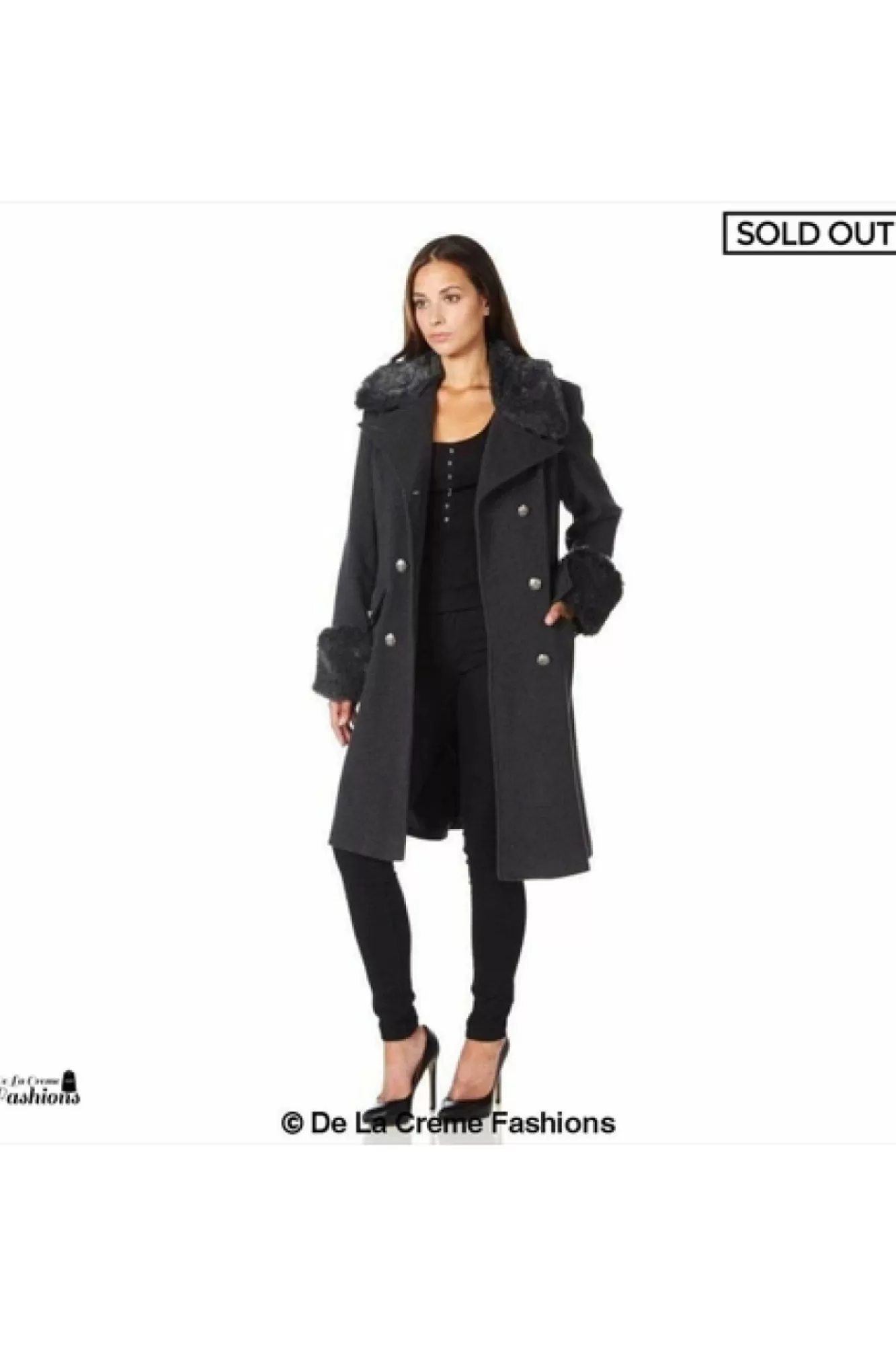 Outerwear^De La Creme Fashions Wool Blend Faux Fur Trim Midi Coat
