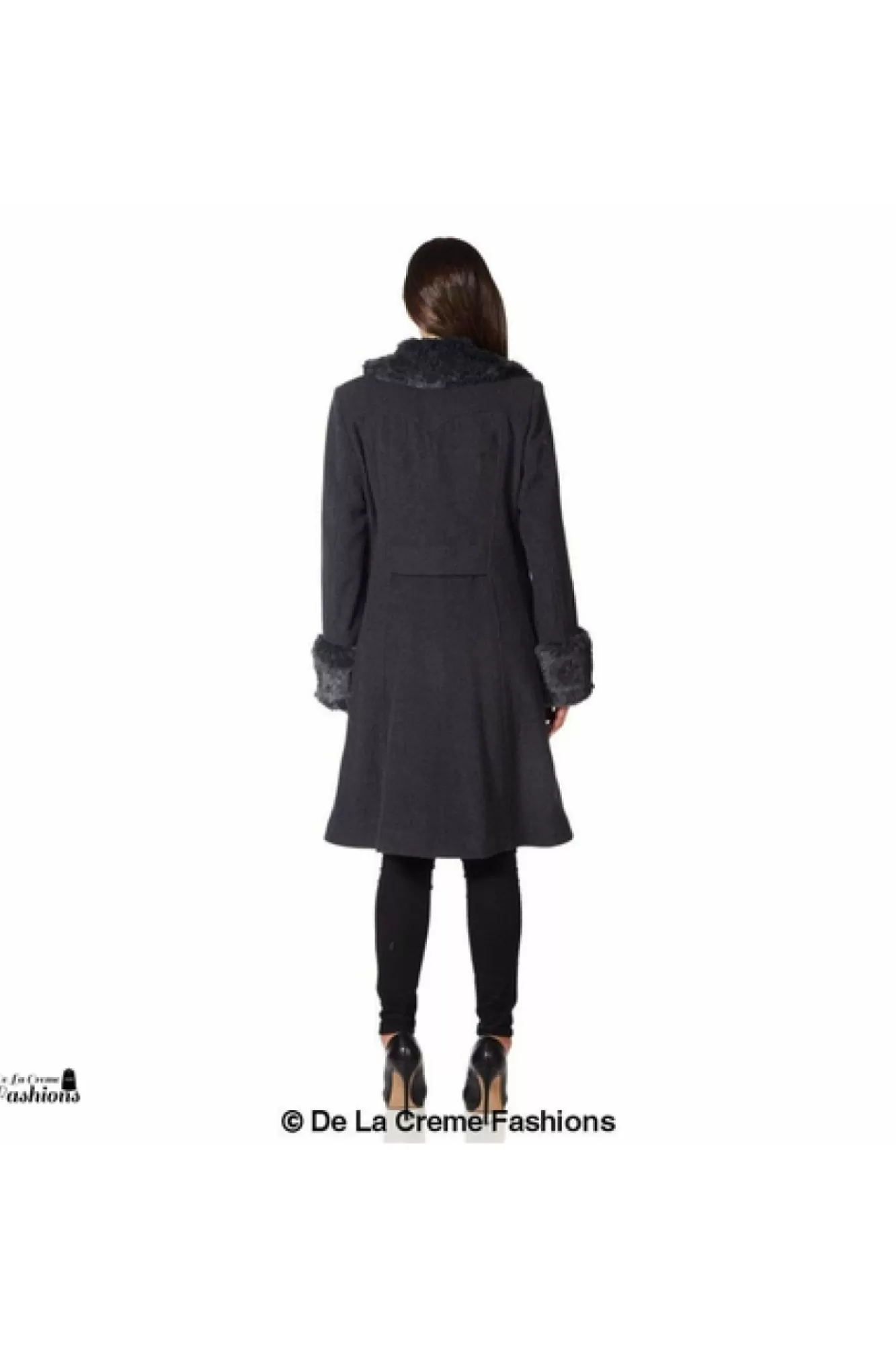 Outerwear^De La Creme Fashions Wool Blend Faux Fur Trim Midi Coat