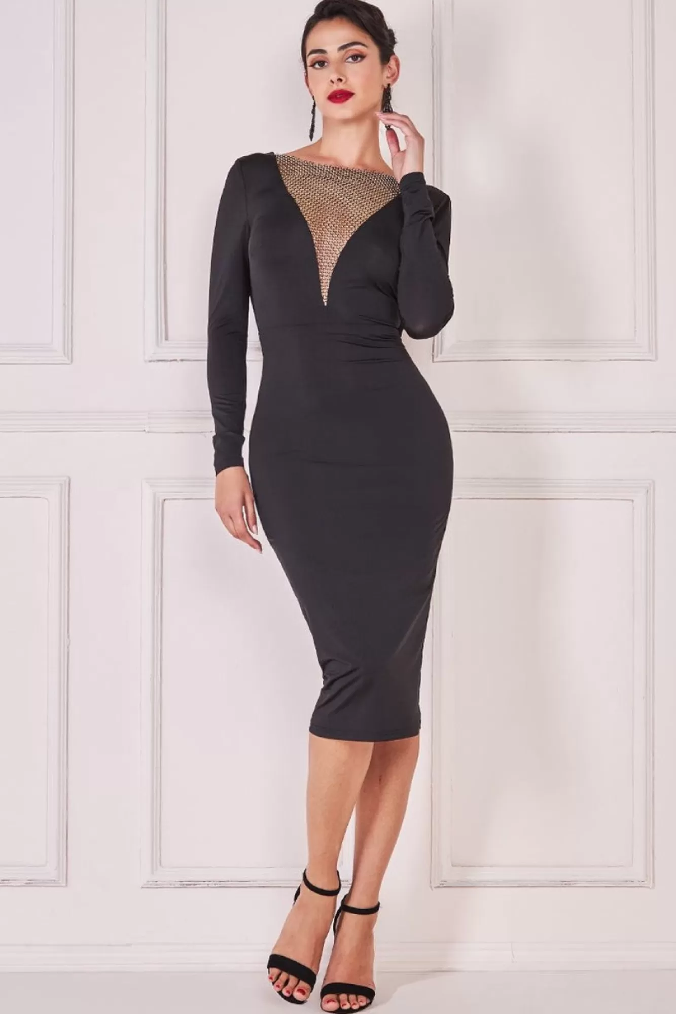 Midi Dresses^* Diamante Fishnet Cowl Back Midi Black