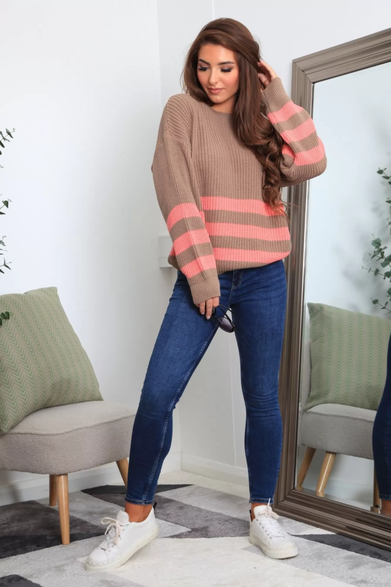 Knitwear^Double Second And Pink Striped Oversized Knit Jumper Brown