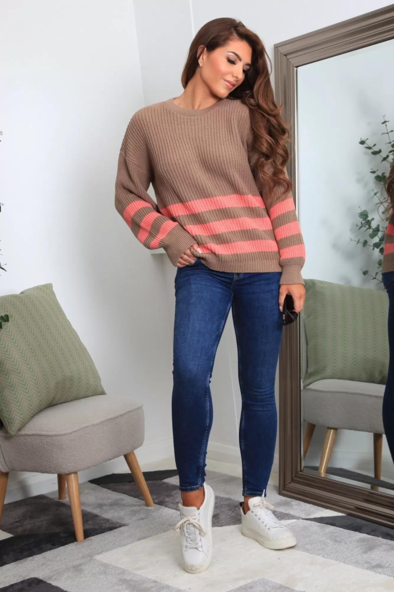 Knitwear^Double Second And Pink Striped Oversized Knit Jumper Brown