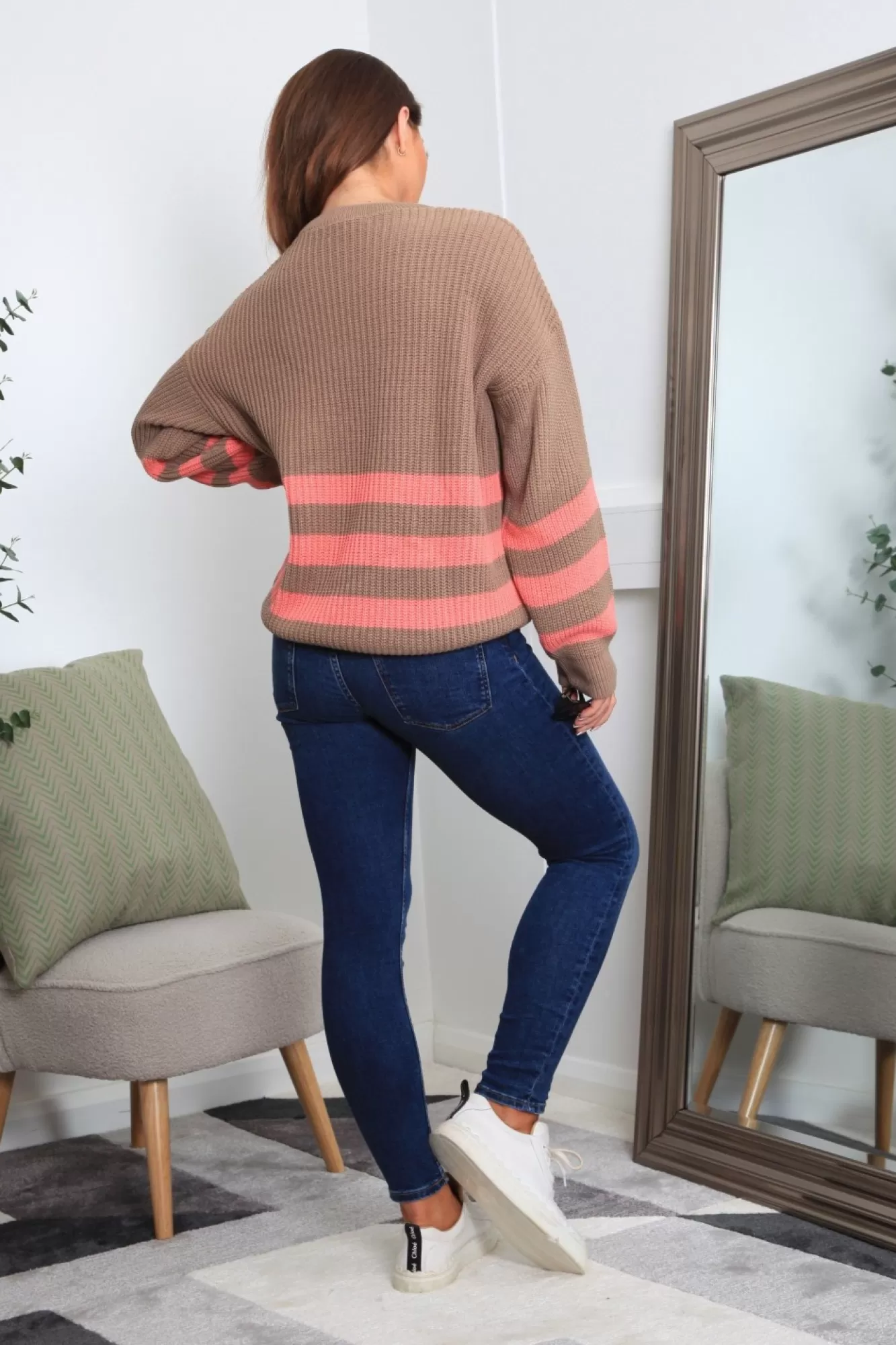 Knitwear^Double Second And Pink Striped Oversized Knit Jumper Brown