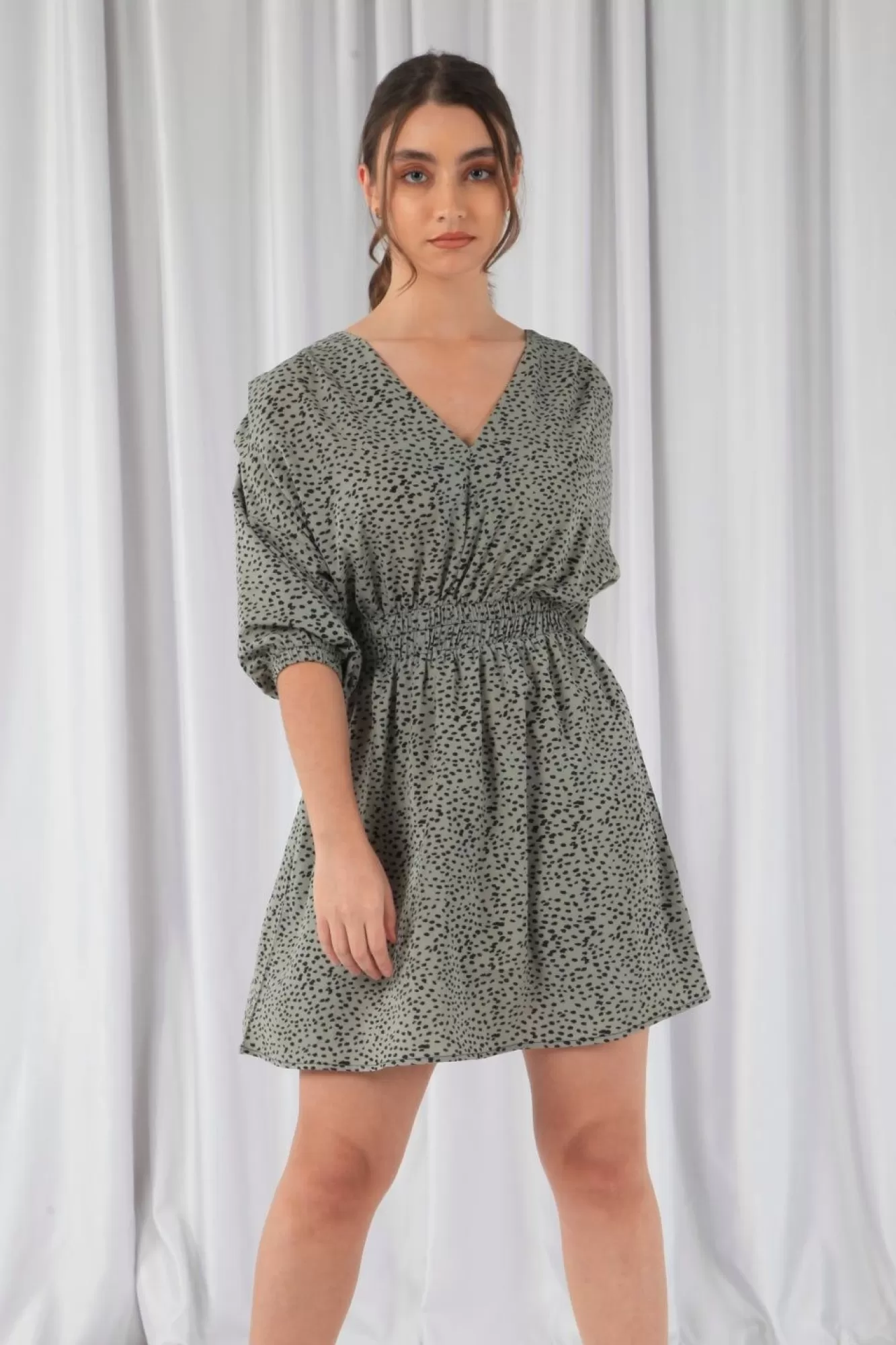 Mini Dresses^Double Second Animal Print Relaxed Shoulder Dress Sage