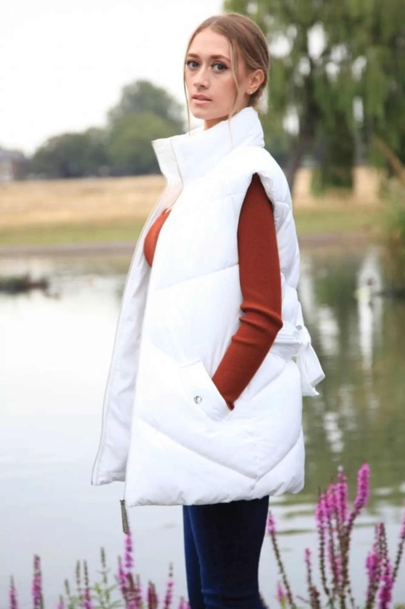 Outerwear^Double Second Belted Gilet Puffer White