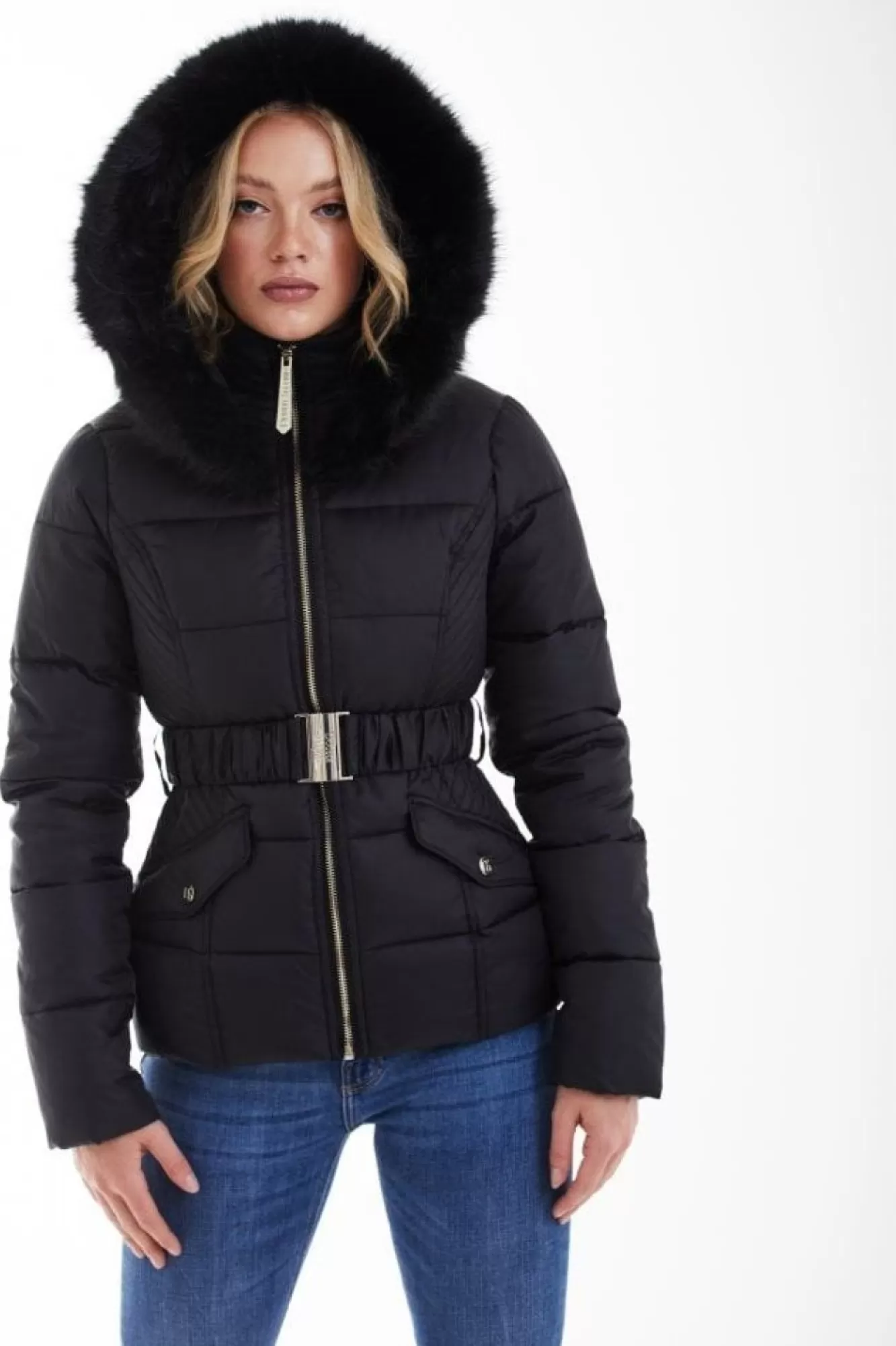 Outerwear^Double Second Belted Short Puffer Black