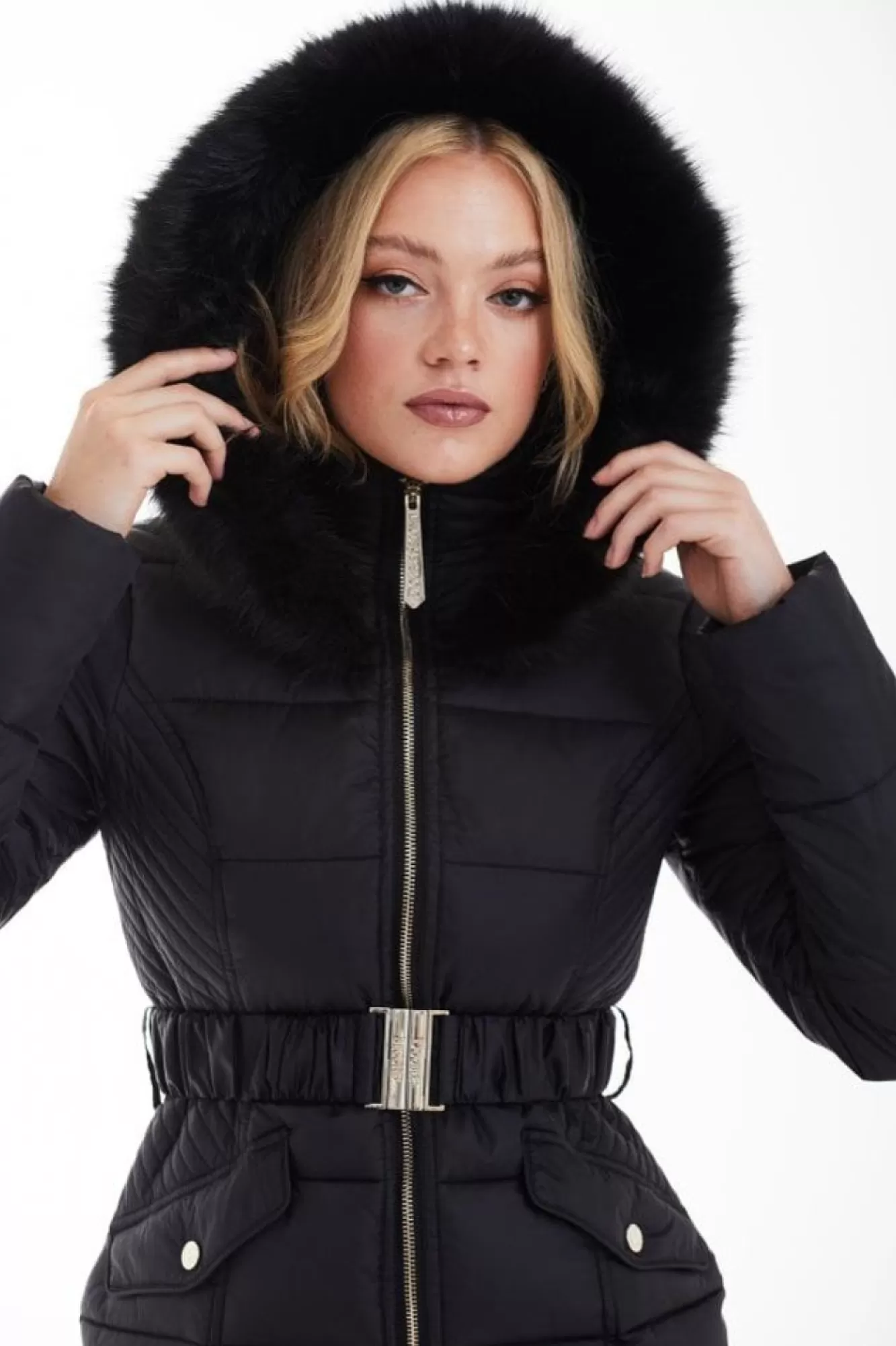 Outerwear^Double Second Belted Short Puffer Black