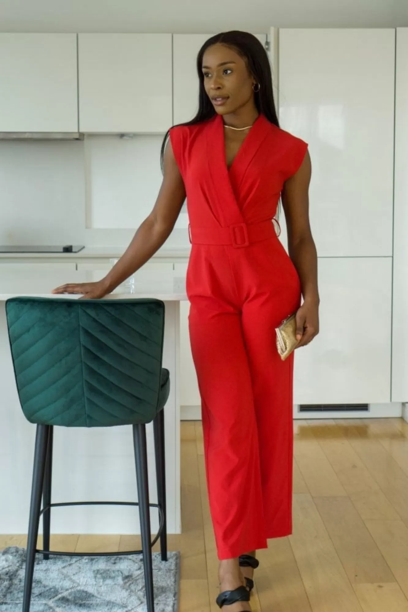 Jumpsuits^Double Second Belted Wrap Jumpsuit Red