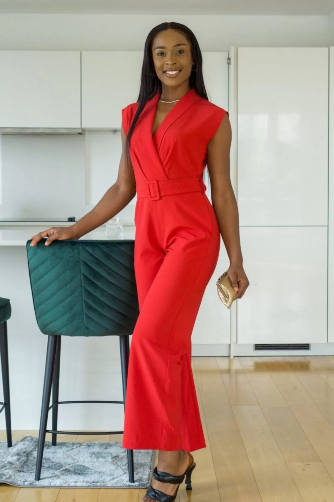 Jumpsuits^Double Second Belted Wrap Jumpsuit Red