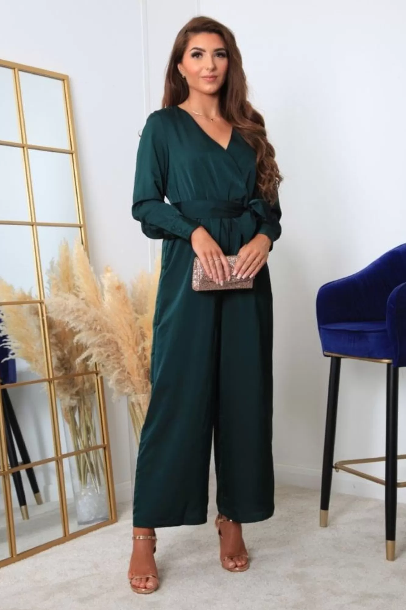 Jumpsuits^Double Second Bottle Lux Satin Wrap Jumpsuit Green