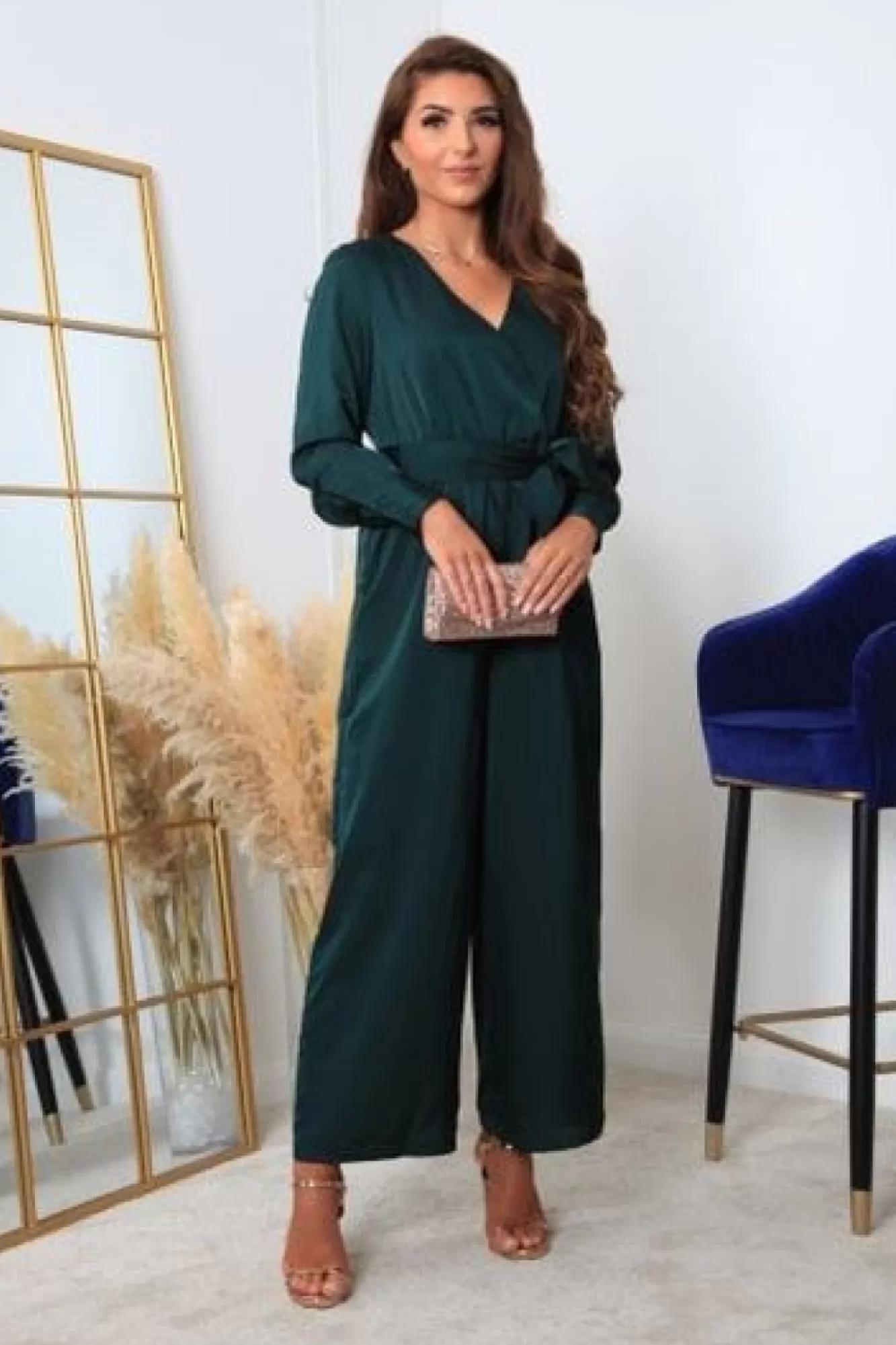Jumpsuits^Double Second Bottle Lux Satin Wrap Jumpsuit Green