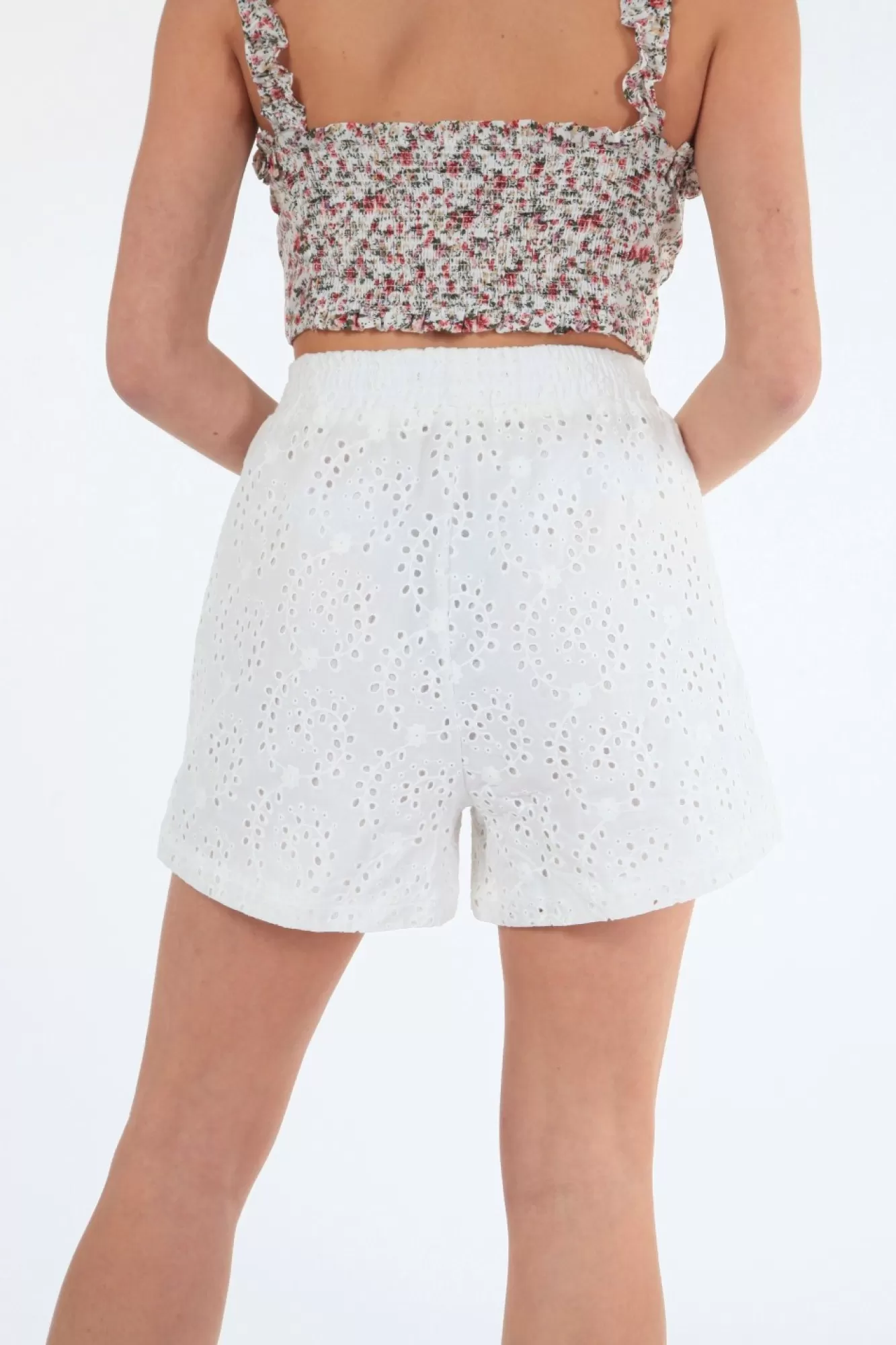 Trousers^Double Second Broiderie Shorts White