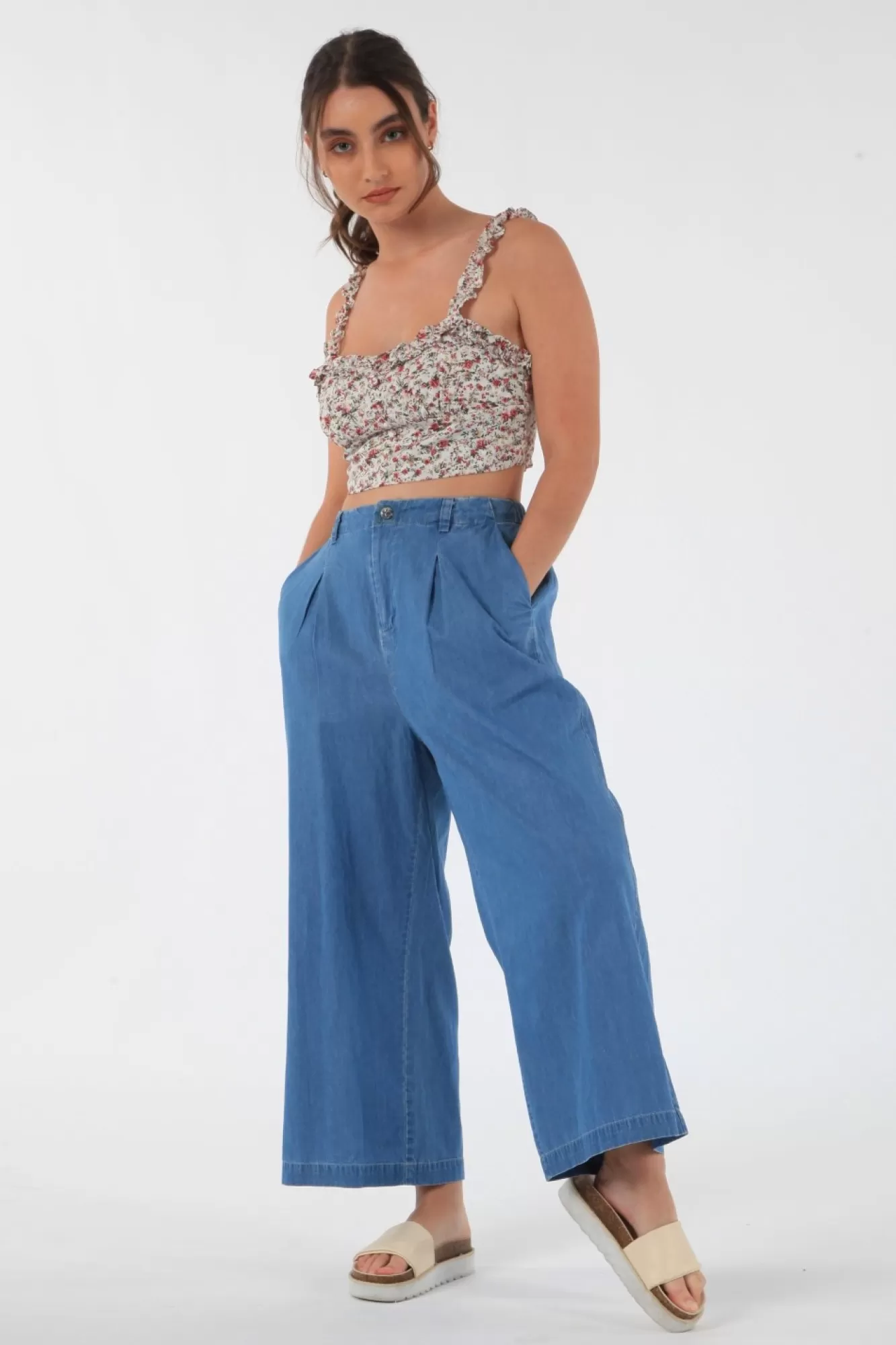 Trousers^Double Second Chambray Pants Blue