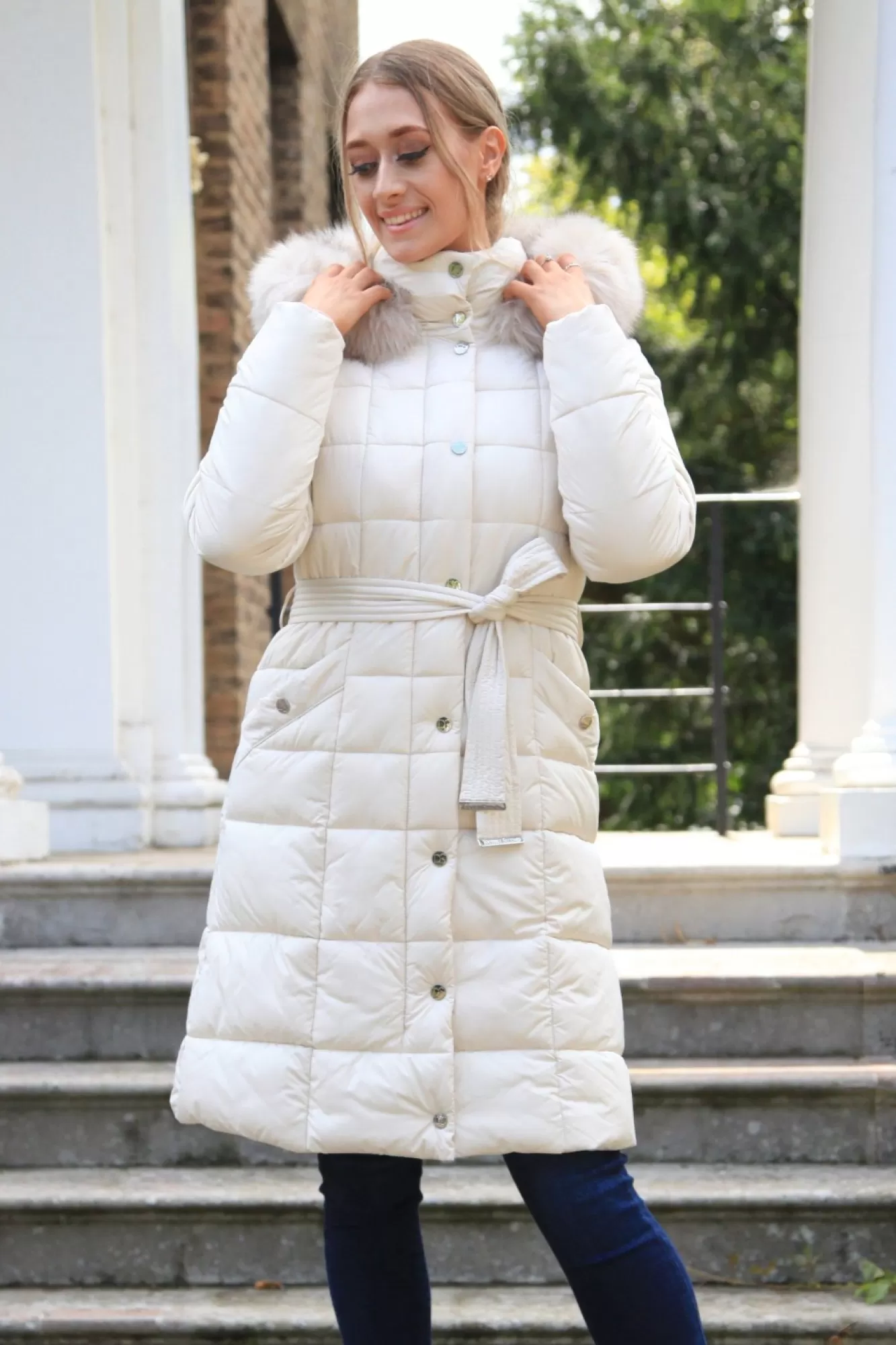 Outerwear^Double Second Ecru Glam Belted Long Puffer Coat Beige