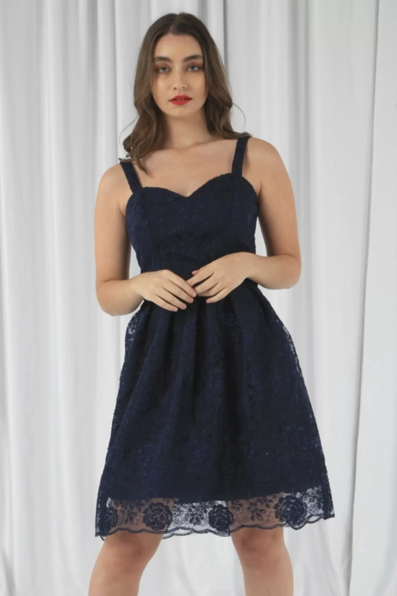 Mini Dresses^Double Second Embroidered Lace Skater Dress Navy