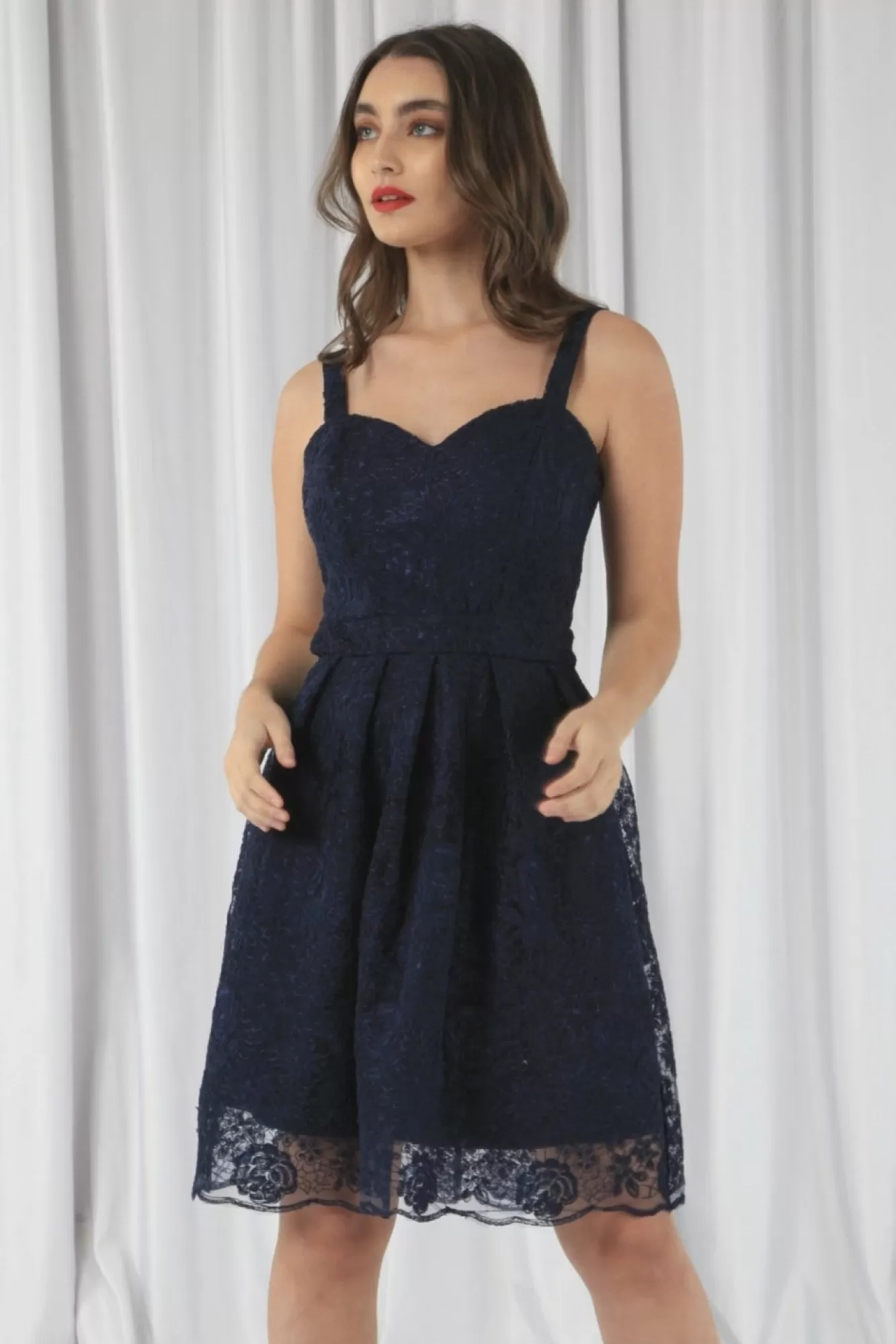 Mini Dresses^Double Second Embroidered Lace Skater Dress Navy