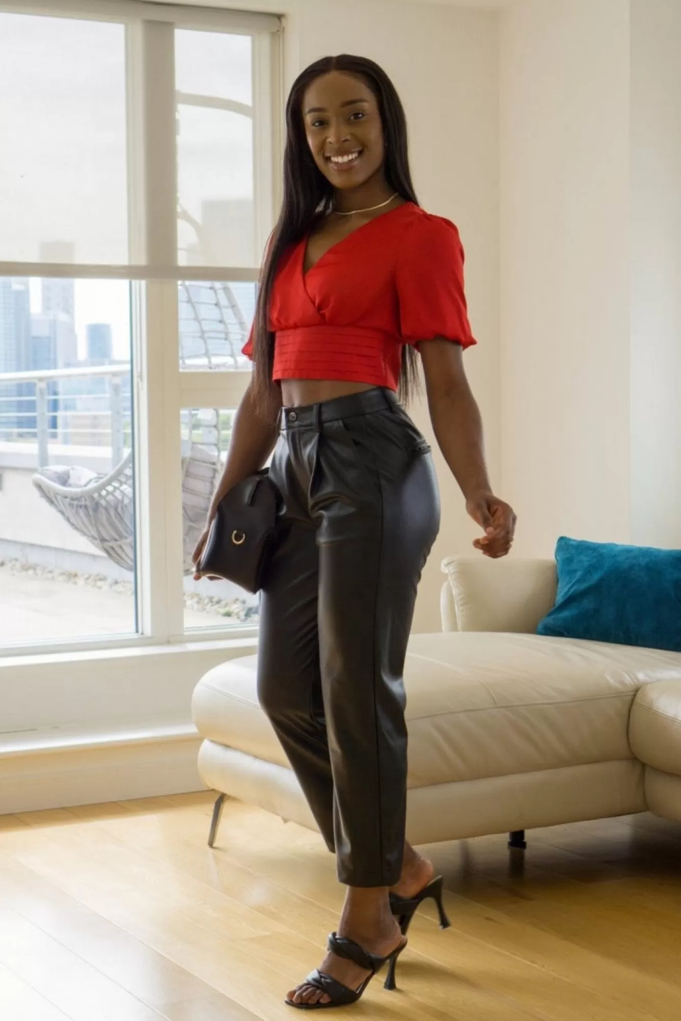 Trousers^Double Second Faux Leather Taper Leg Trousers Black