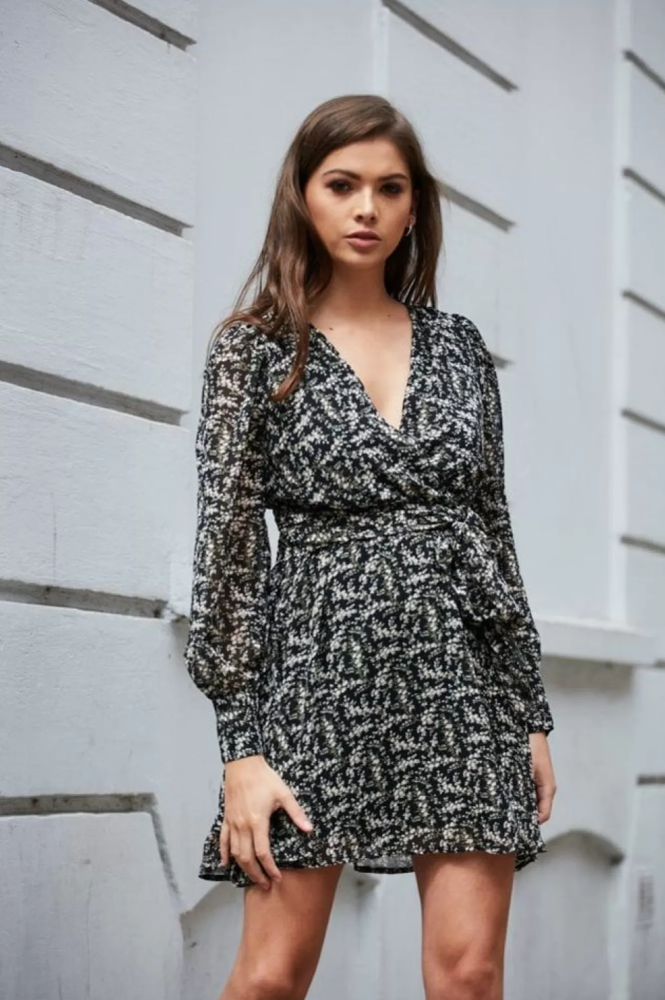 Mini Dresses^Double Second Floral Print Wrap Dress Black