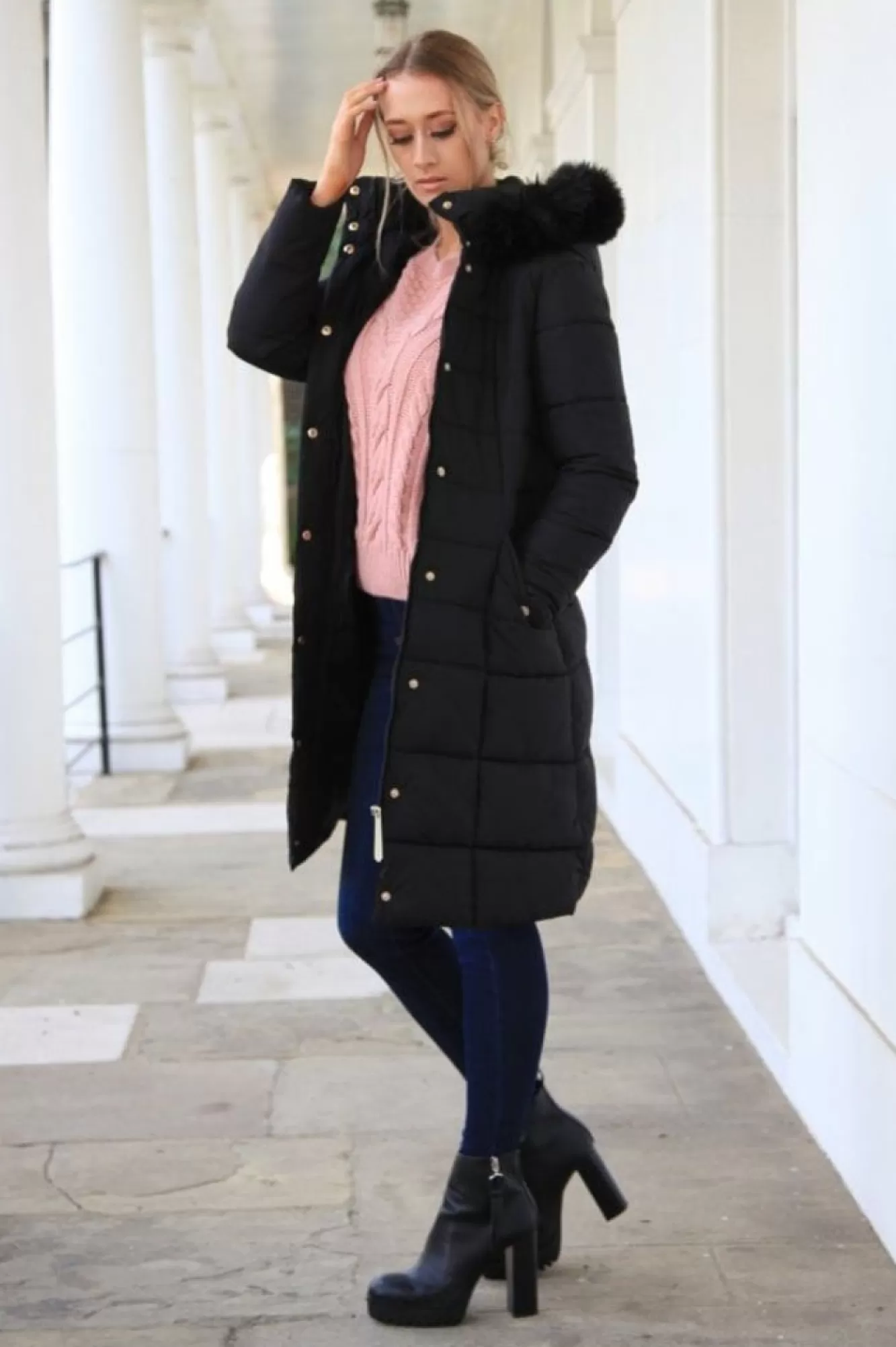 Outerwear^Double Second Glam Belted Long Puffer Coat Black