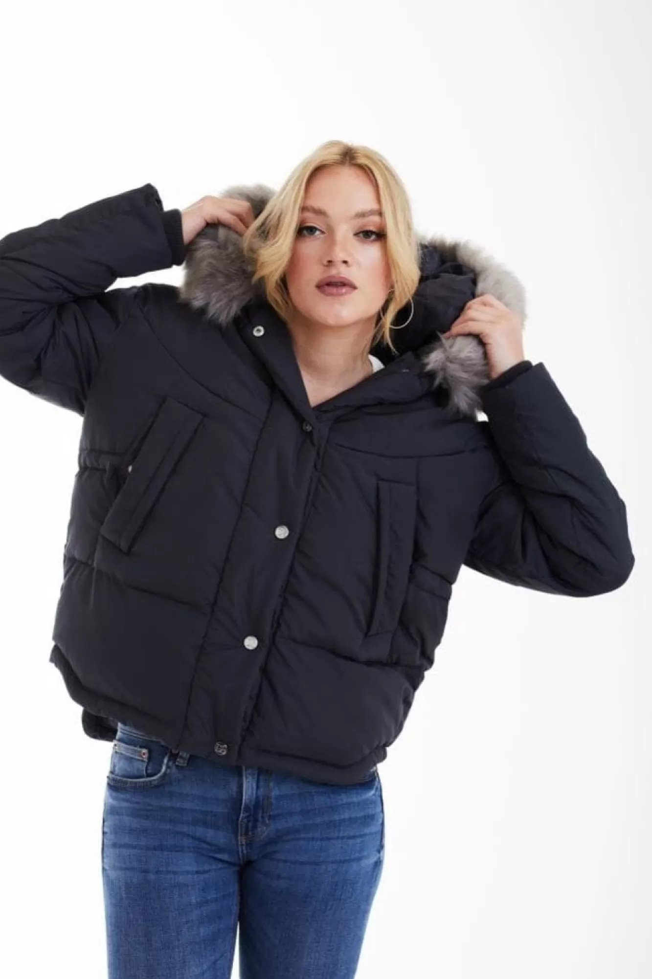 Outerwear^Double Second Grey Oversized Dip Back Puffer Charcoal