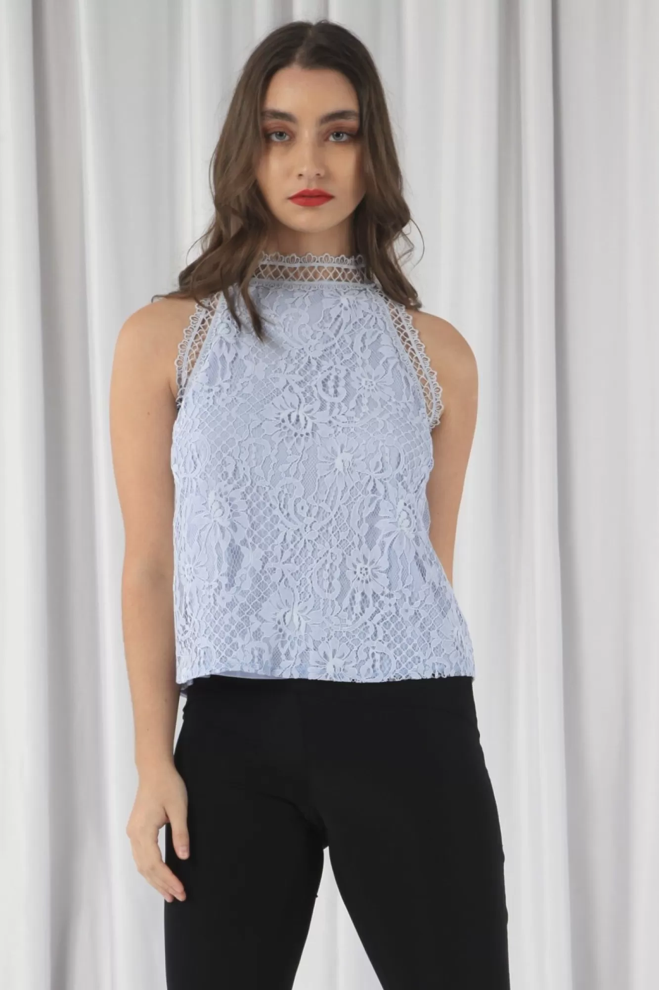 Blouses^Double Second Halter Neck Lace Top Blue