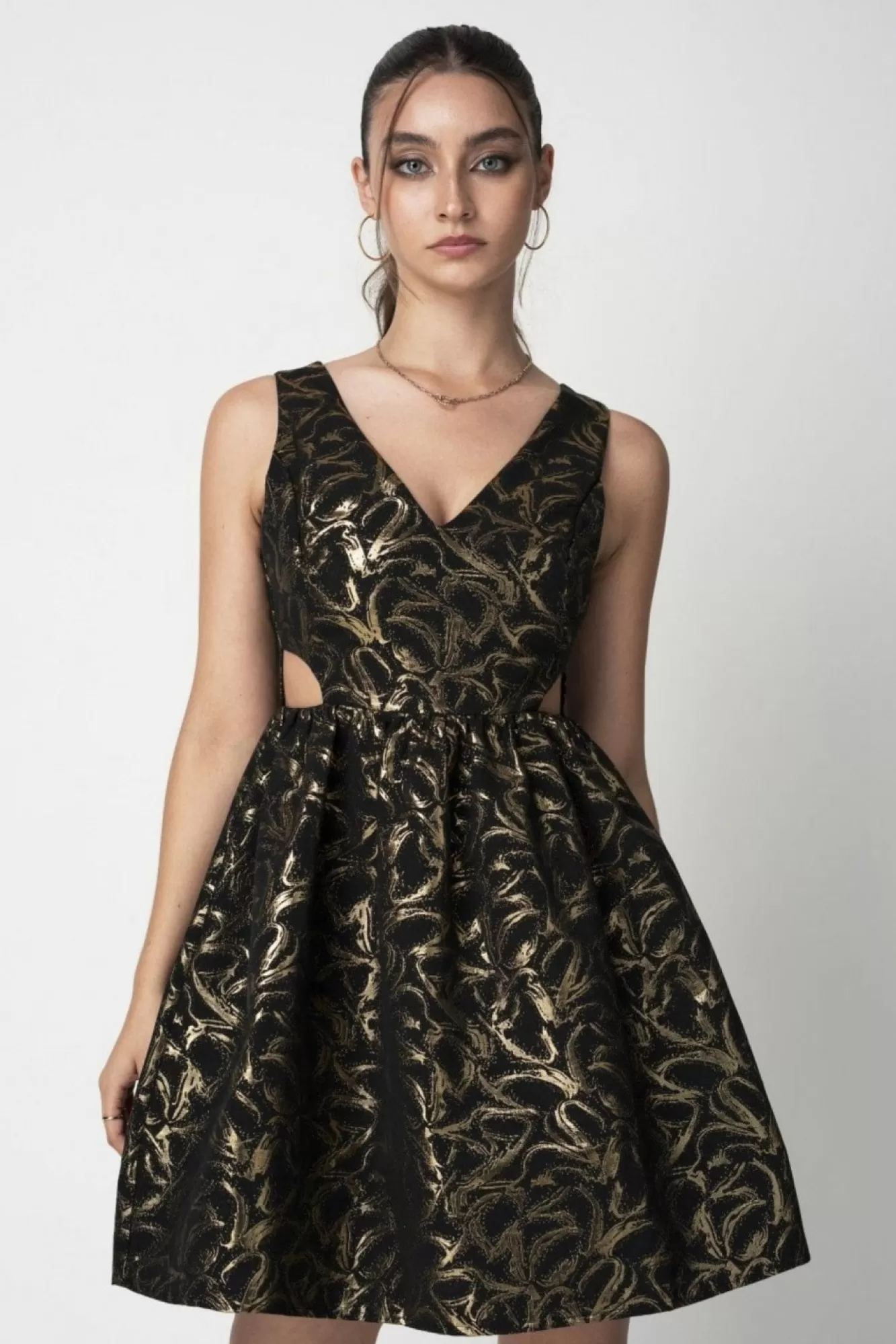 Mini Dresses^Double Second Jacquard Cut Out Skater Dress Gold