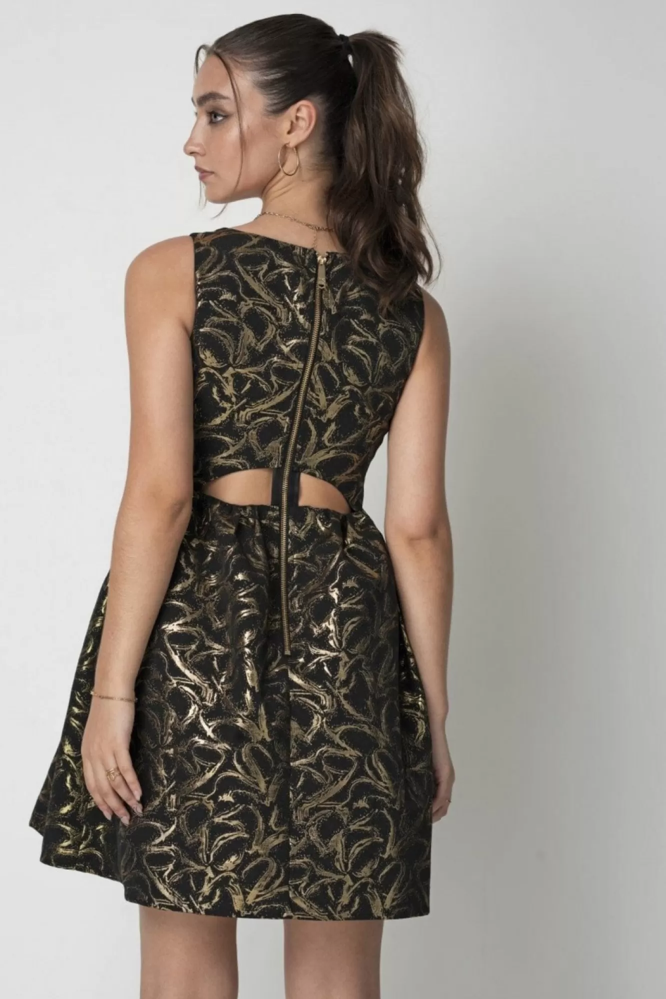 Mini Dresses^Double Second Jacquard Cut Out Skater Dress Gold