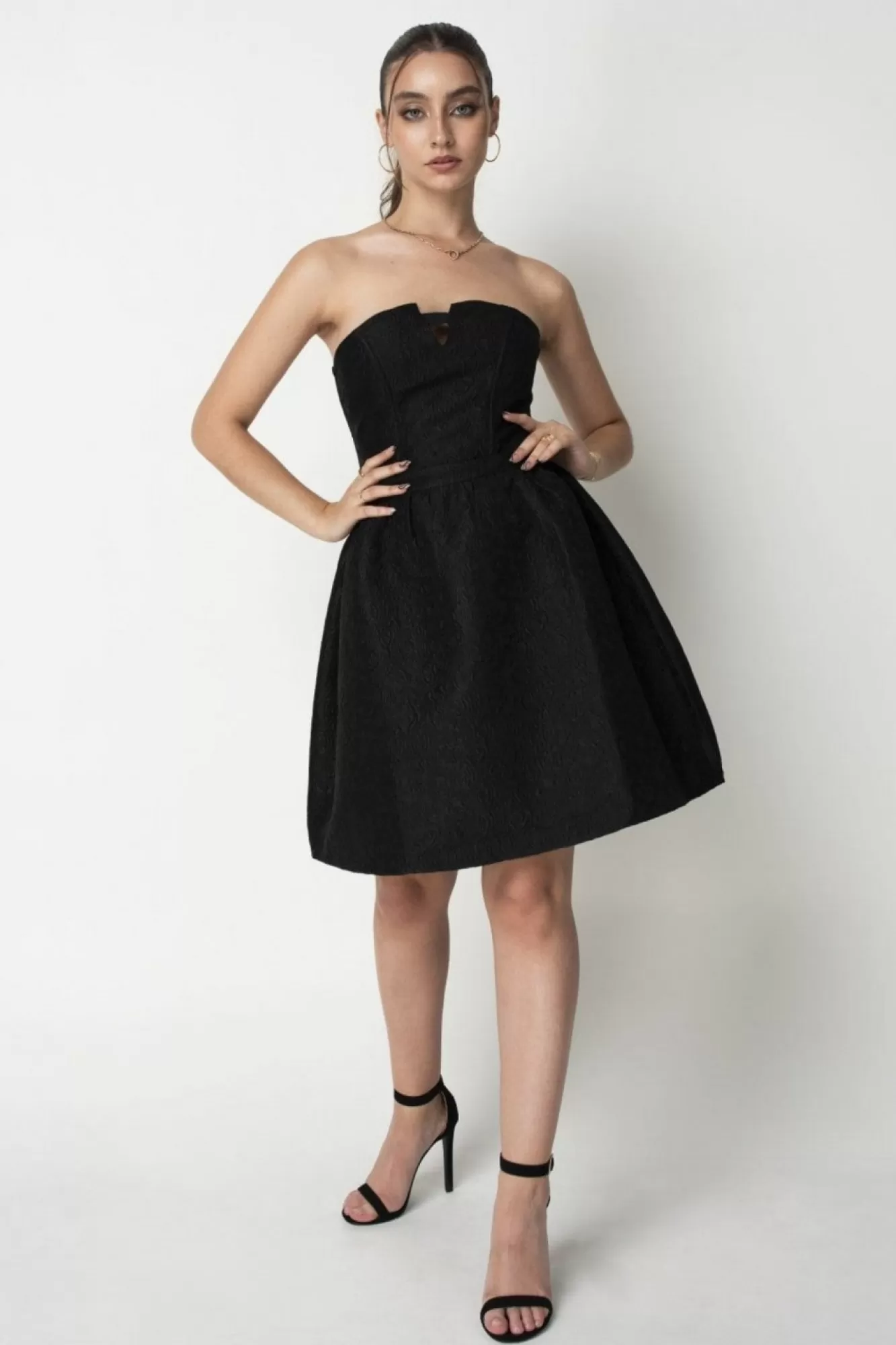 Mini Dresses^Double Second Jacquard Strapless Skater Dress Black