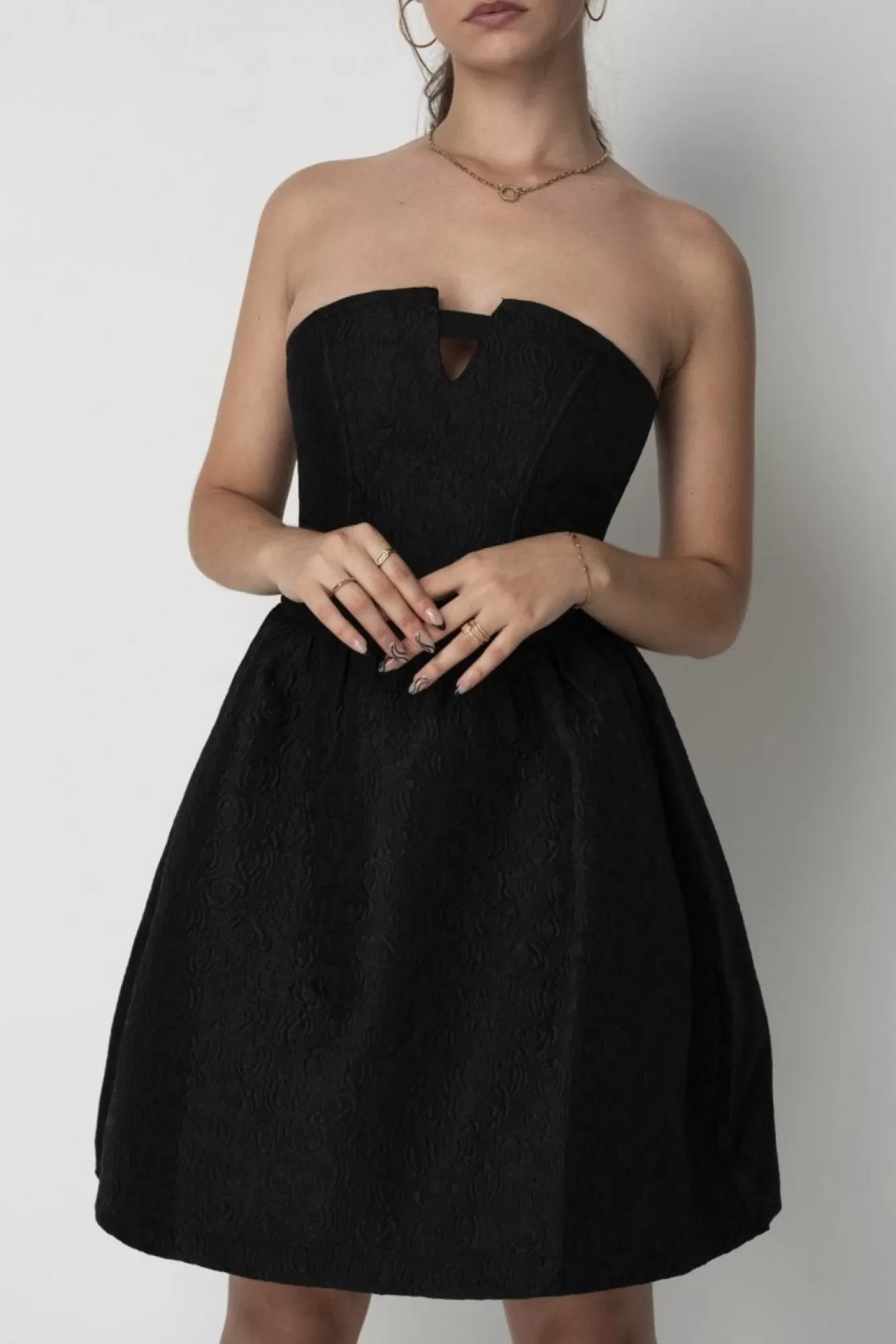 Mini Dresses^Double Second Jacquard Strapless Skater Dress Black