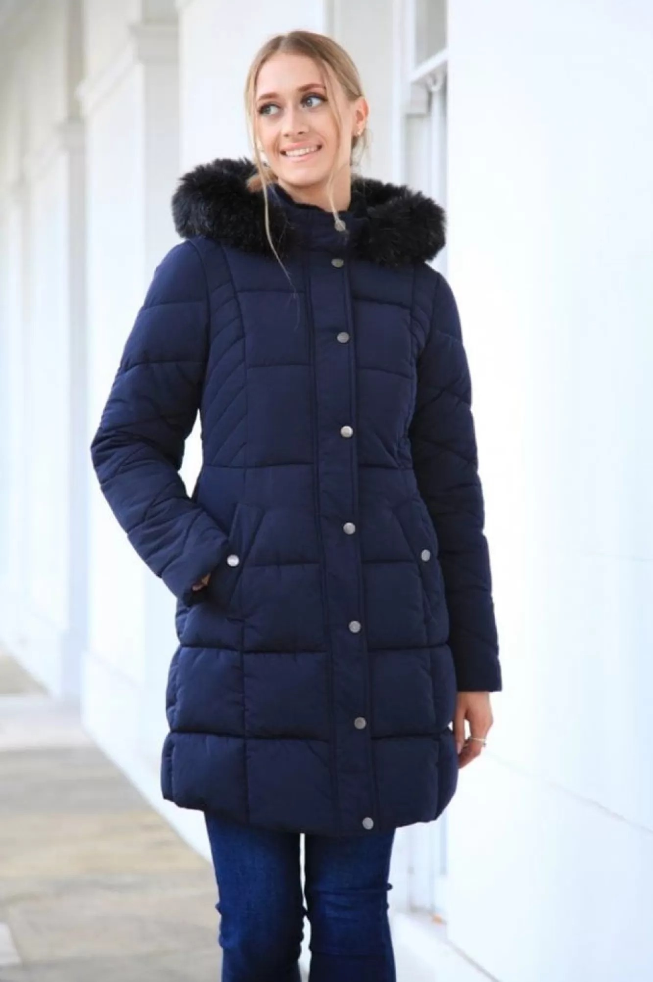 Outerwear^Double Second Long Puffer With Fur Collar Navy