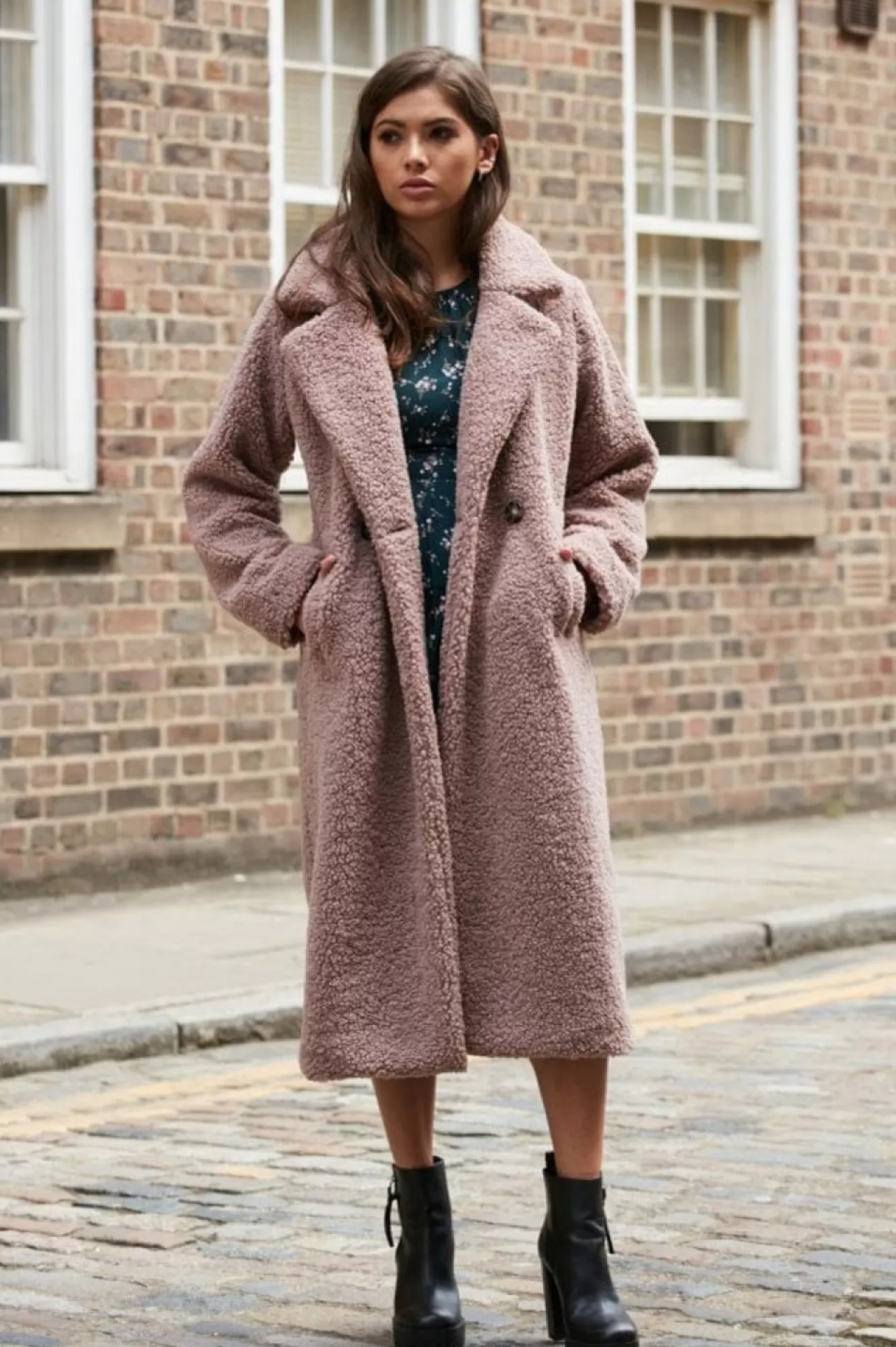 Outerwear^Double Second Longline Fur Teddy Coat Pink