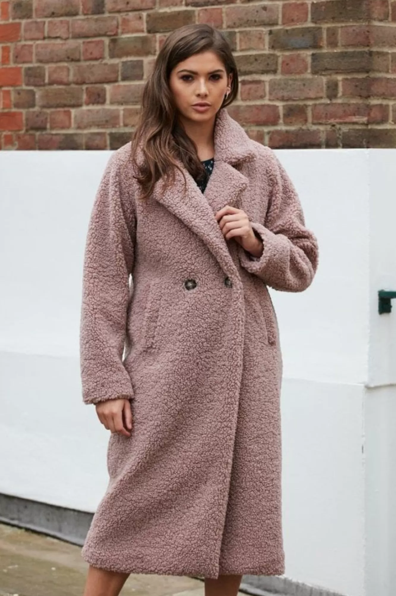 Outerwear^Double Second Longline Fur Teddy Coat Pink