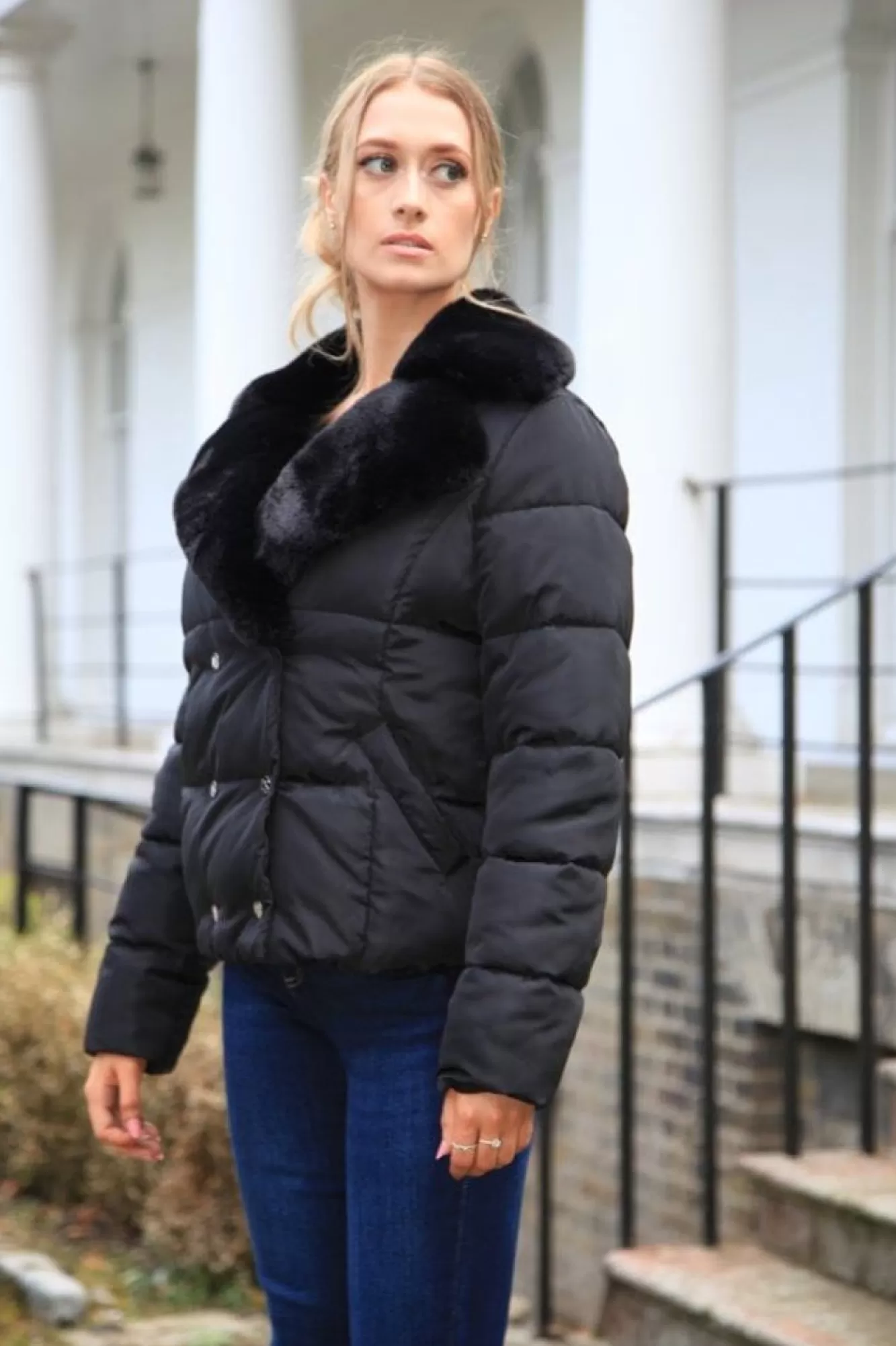 Outerwear^Double Second Lux Fur Collar Puffer Coat Black