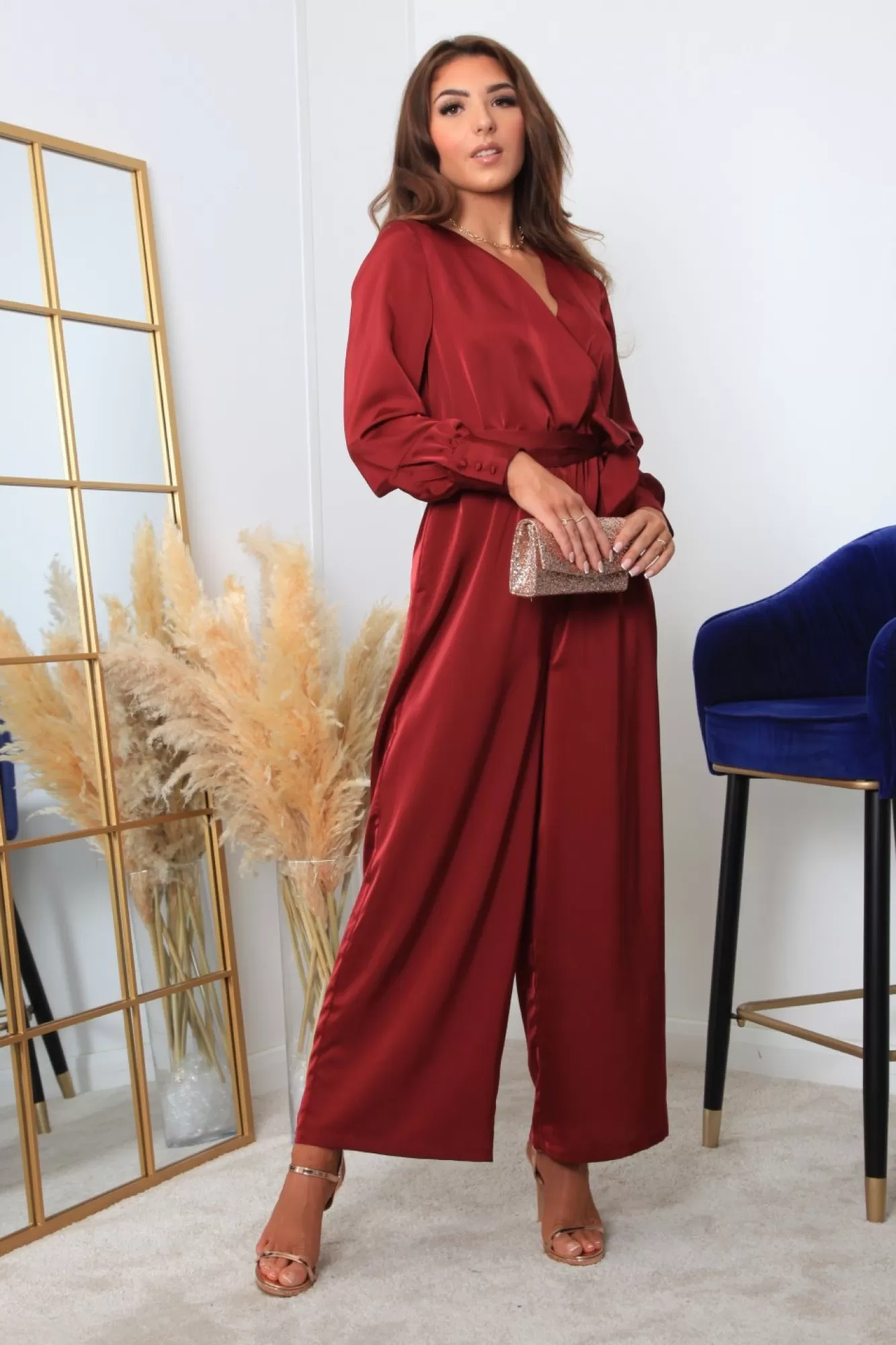 Jumpsuits^Double Second Lux Satin Wrap Jumpsuit Red