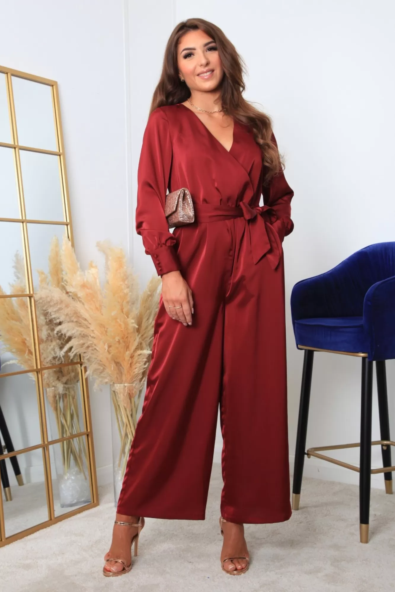 Jumpsuits^Double Second Lux Satin Wrap Jumpsuit Red