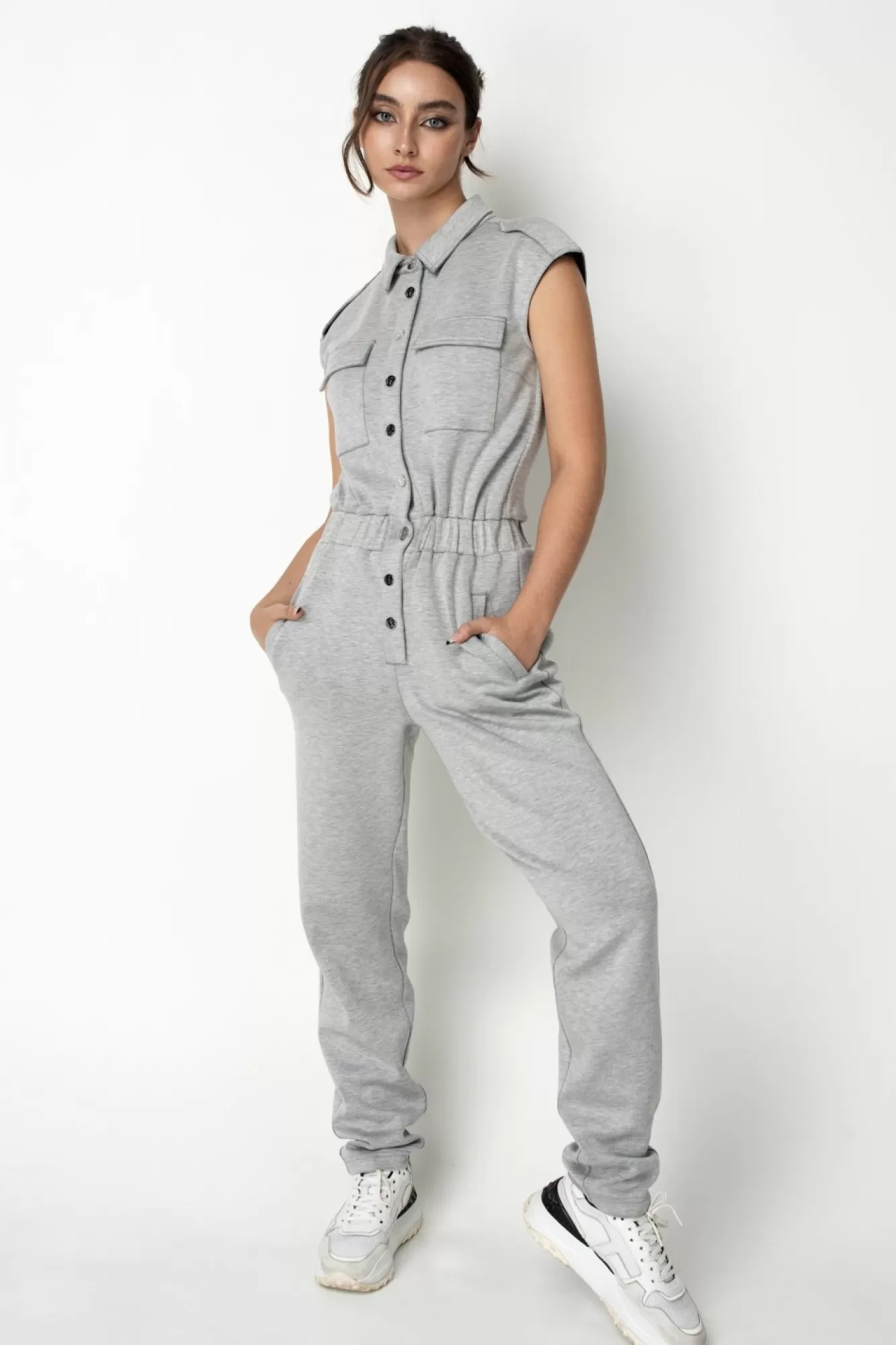 Jumpsuits^Double Second Marl Luxury Casual Jumpsuit Grey