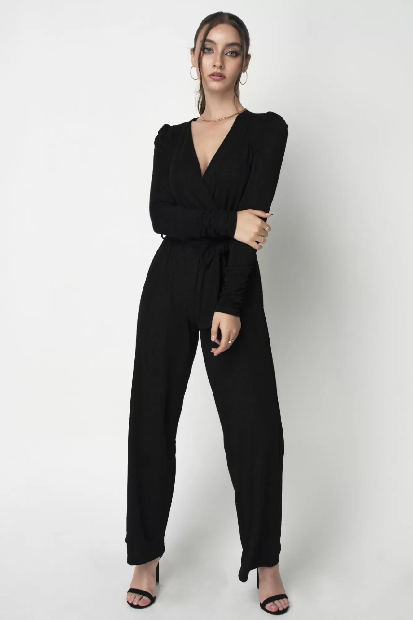 Jumpsuits^Double Second Metallic Stretch Jumpsuit Black