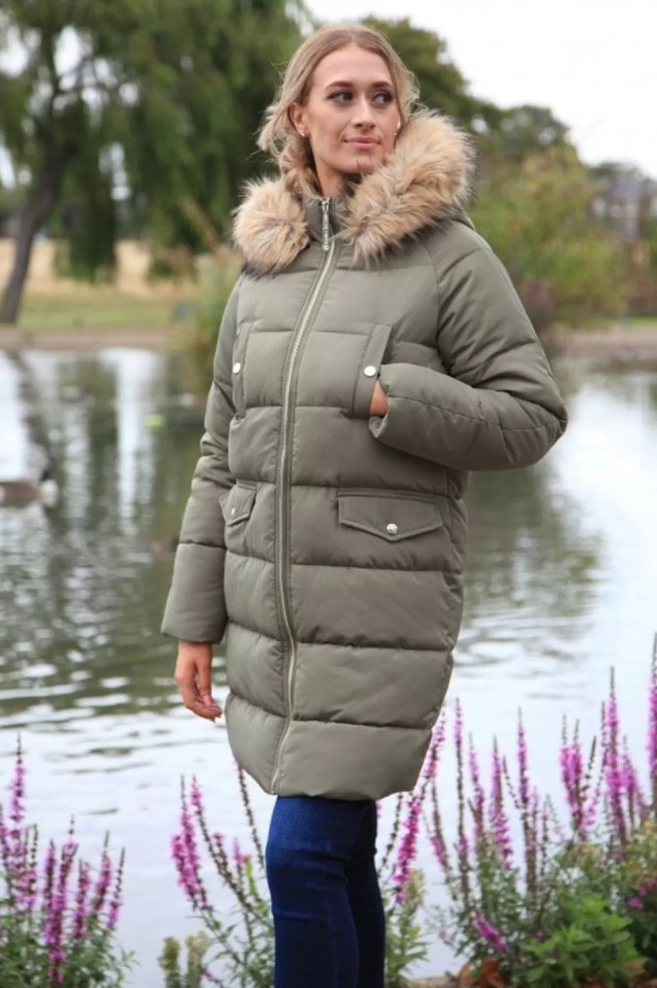 Outerwear^Double Second Oversized Long Duvet Coat Khaki