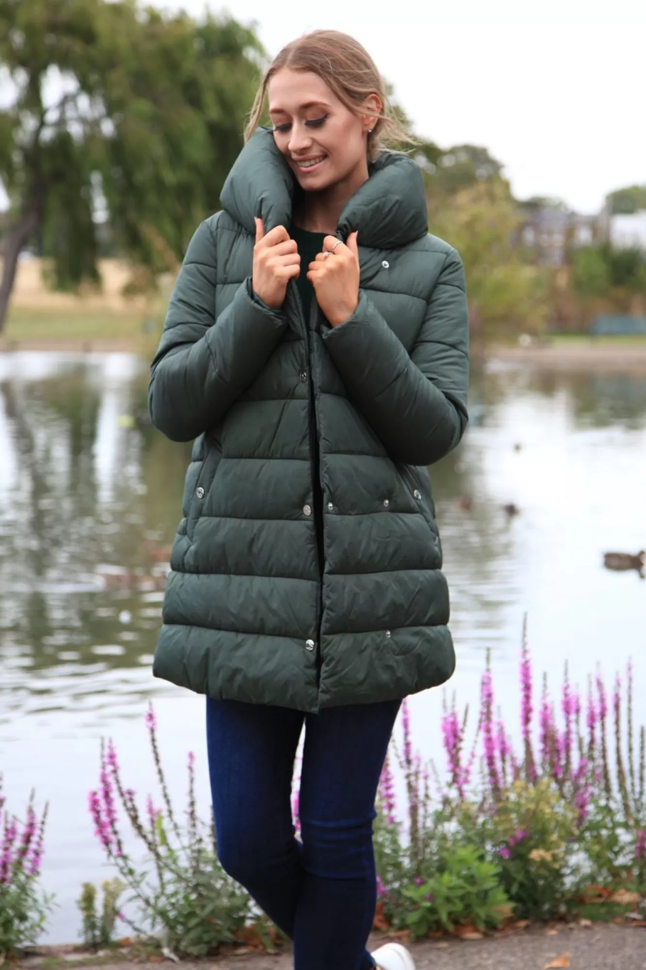 Outerwear^Double Second Padded Collar Puffer Green