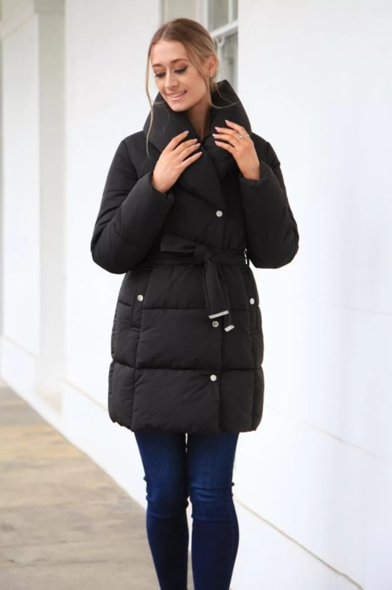 Outerwear^Double Second Padded Collar Wrap Puffer Black