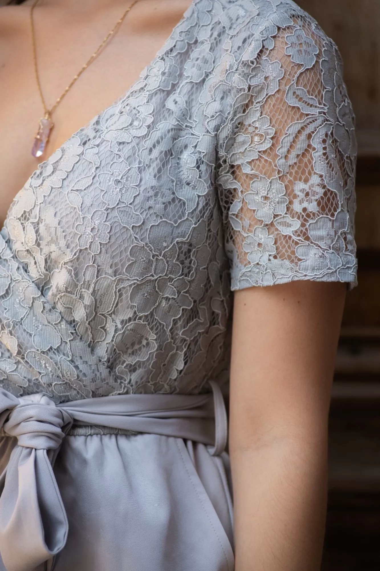 Jumpsuits^Double Second Pale Lace Wrap Playsuit Grey
