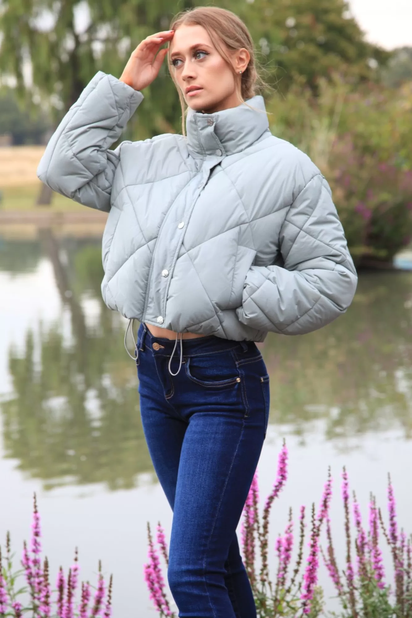 Outerwear^Double Second Quilted Cropped Jacket Sage