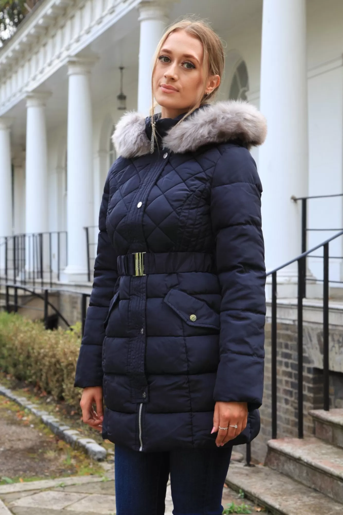 Outerwear^Double Second Quilted Longline Puffer Navy