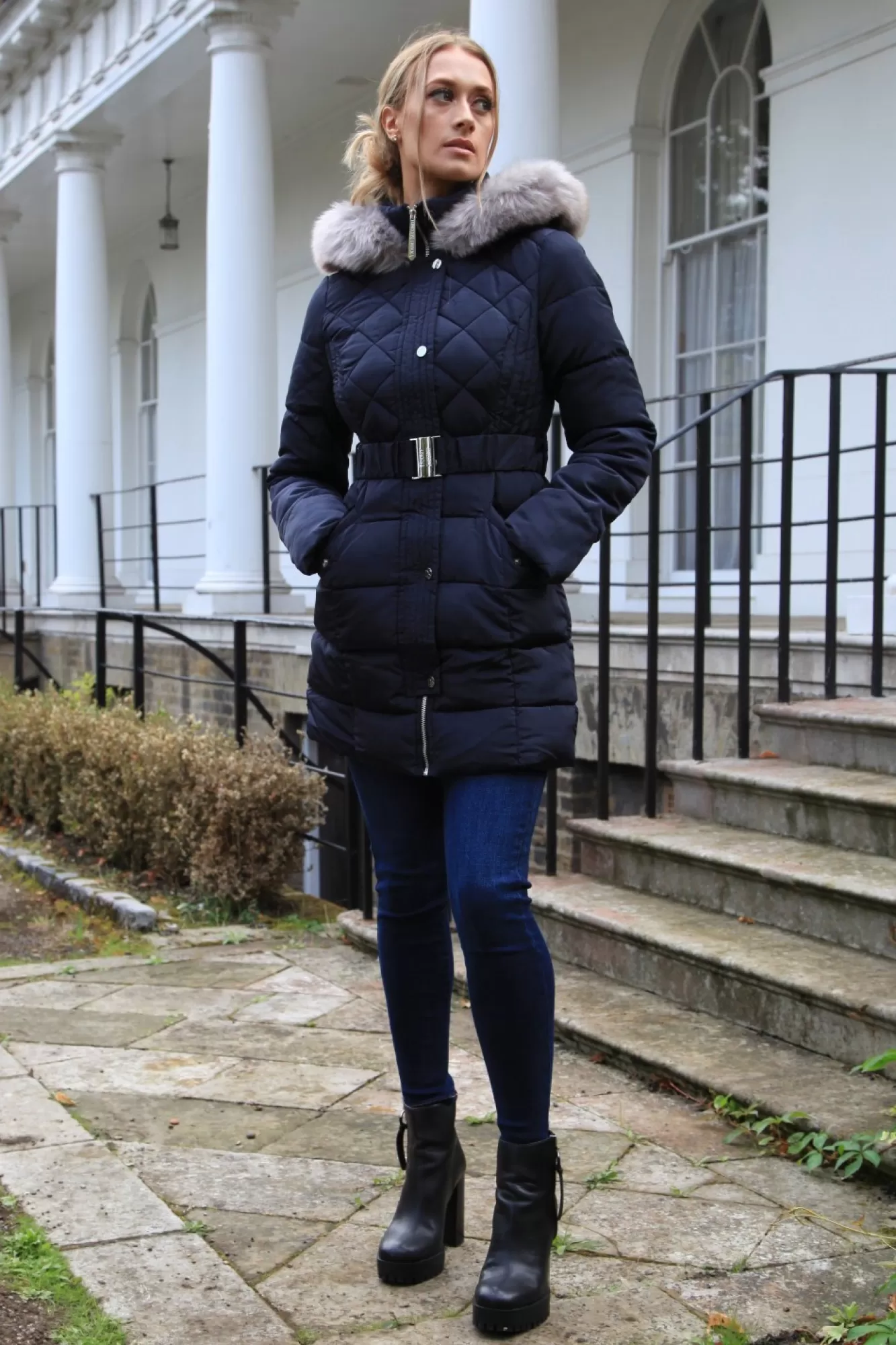 Outerwear^Double Second Quilted Longline Puffer Navy