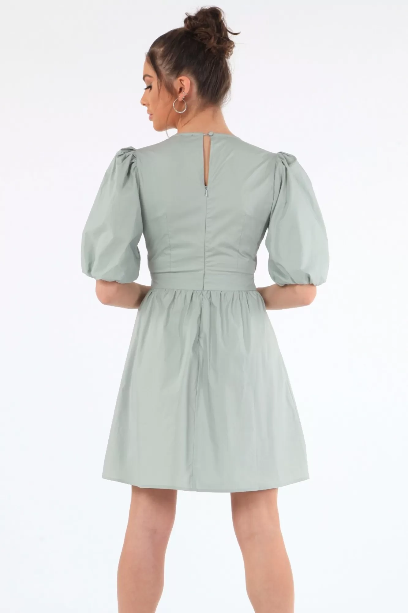 Mini Dresses^Double Second Sage Volume Sleeve Ruched Dress Green