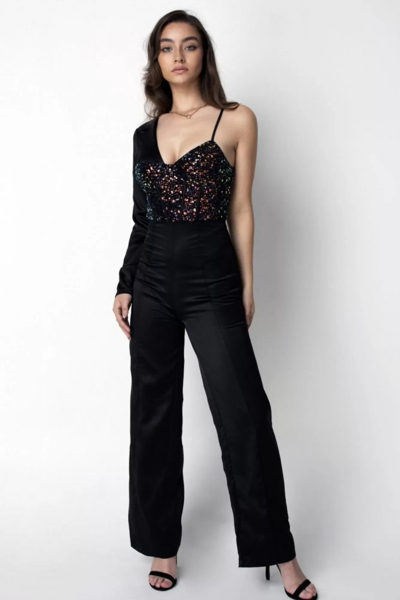 Jumpsuits^Double Second Satin Sequin Asymmetric Blazer Corset Jumpsuit Multicolour