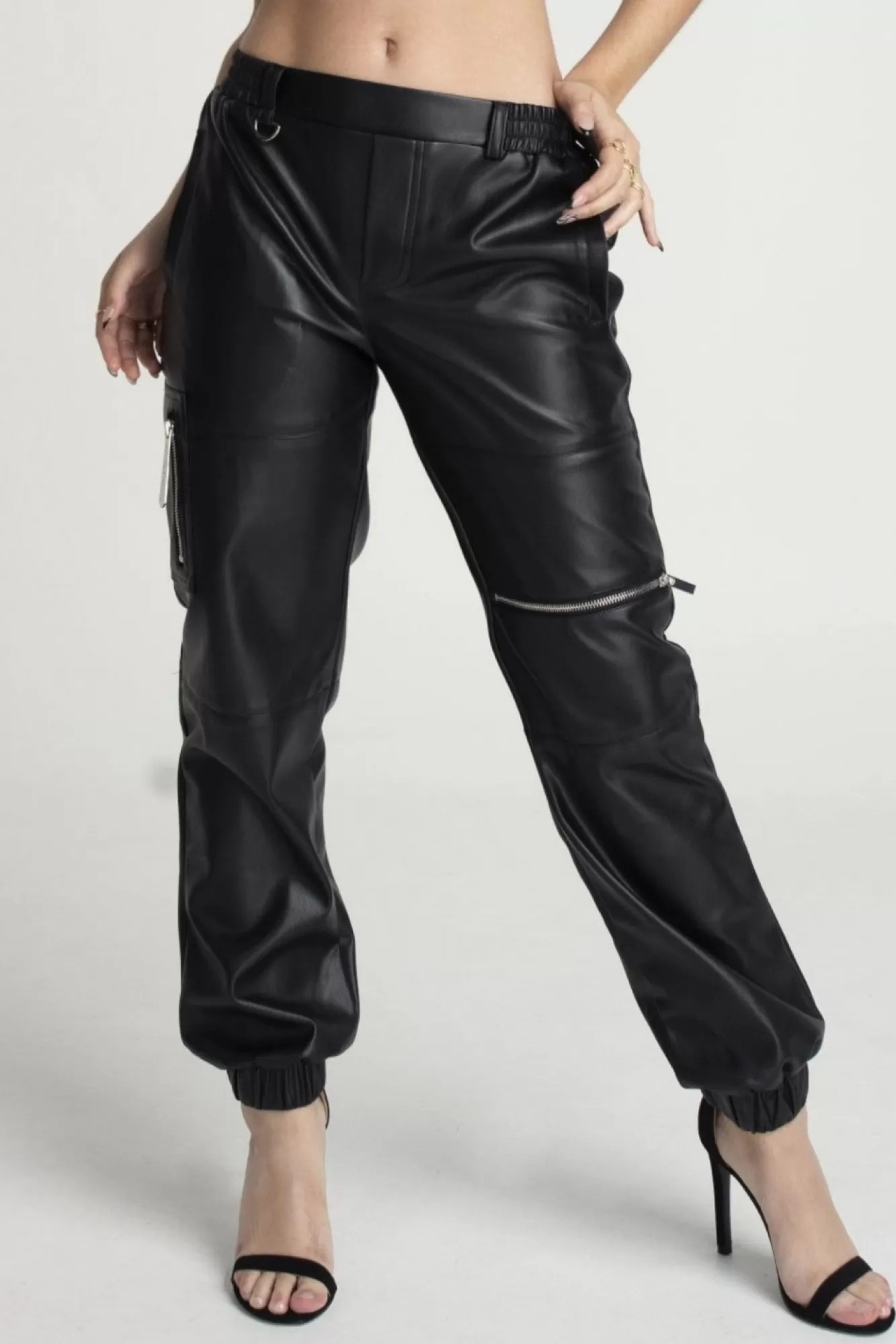 Trousers^Double Second Vegan Leather Utility Trousers Black