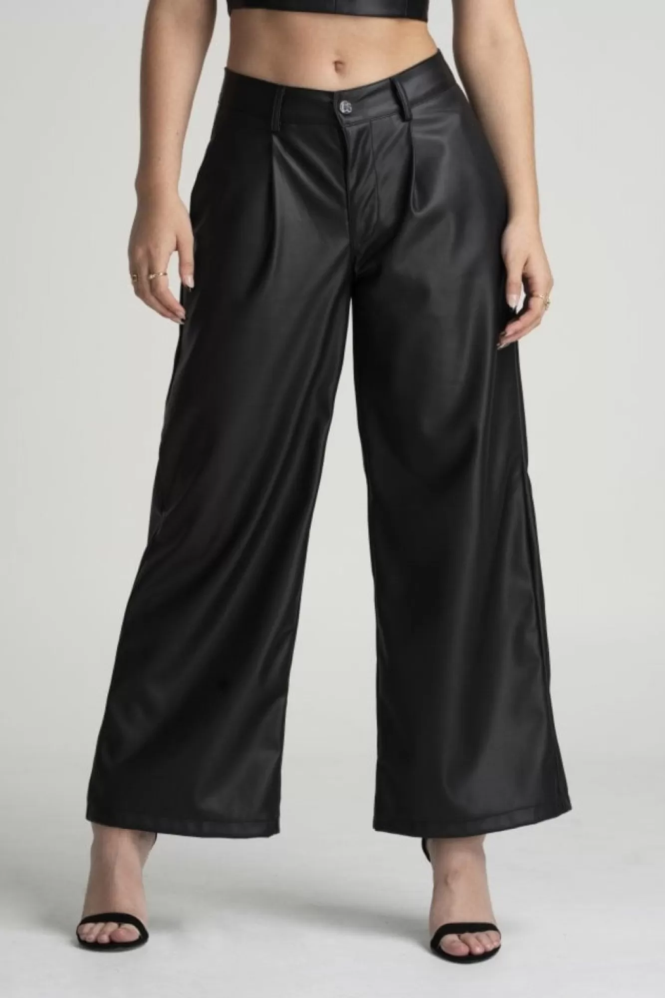Trousers^Double Second Vegan Leather Wide Leg Trousers Black