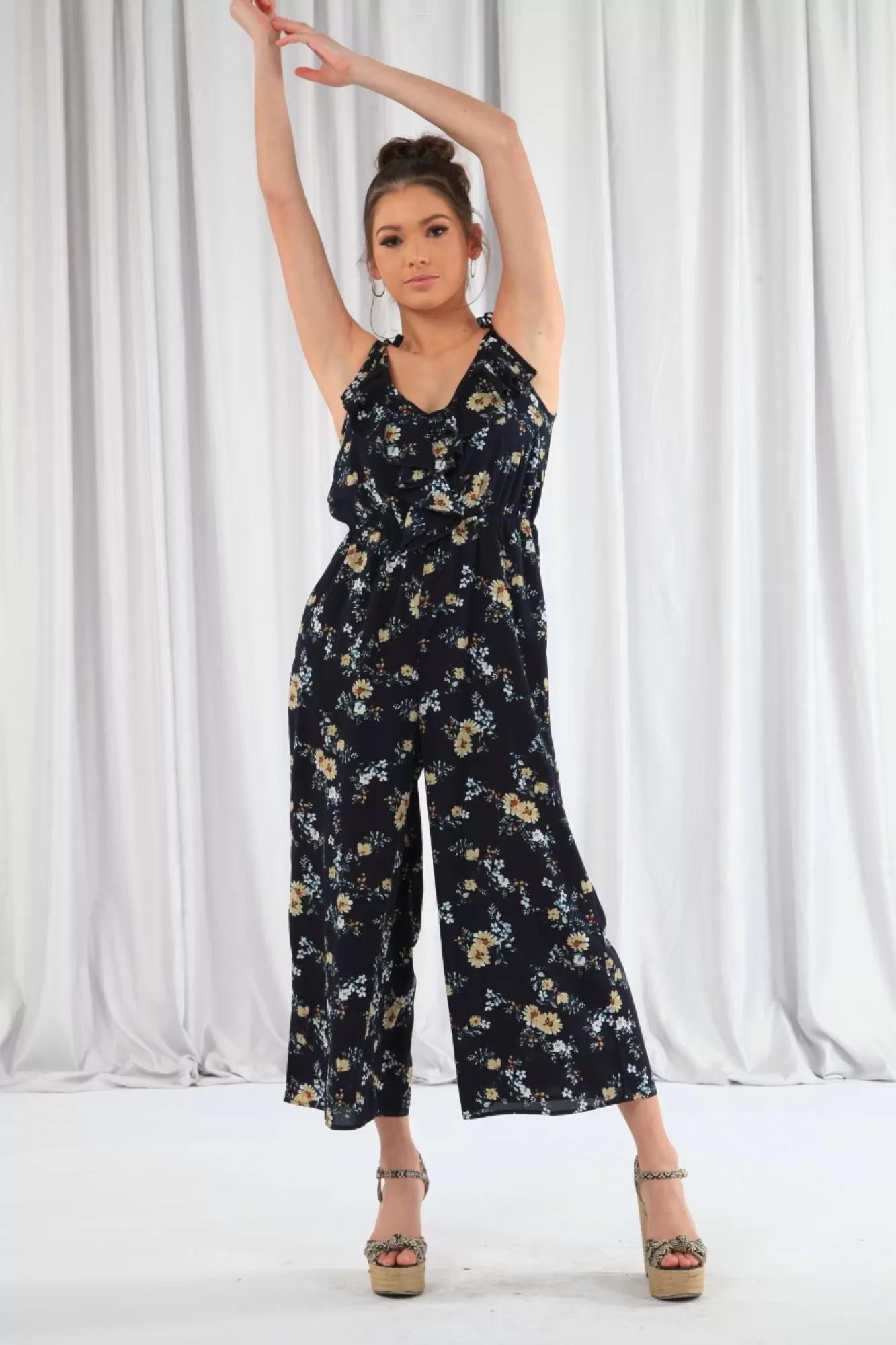 Jumpsuits^Double Second Wide Leg Jumpsuit With Frill Front Navy